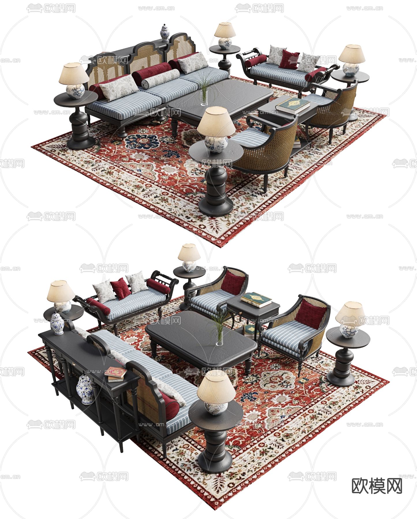 东南亚沙发 组合沙发3d模型下载（渲染图1）