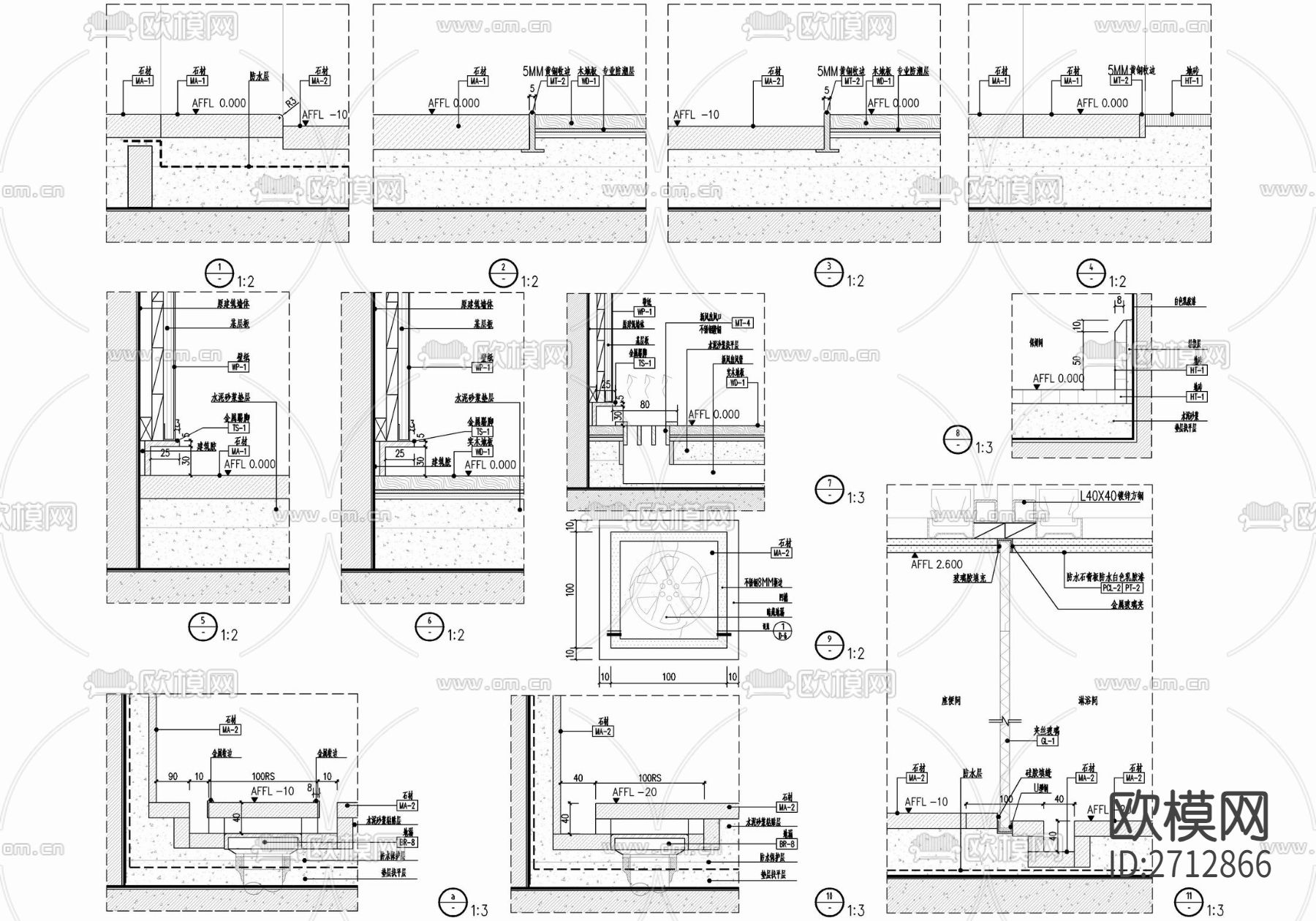 500㎡家装大平层cad施工图下载（渲染图10）