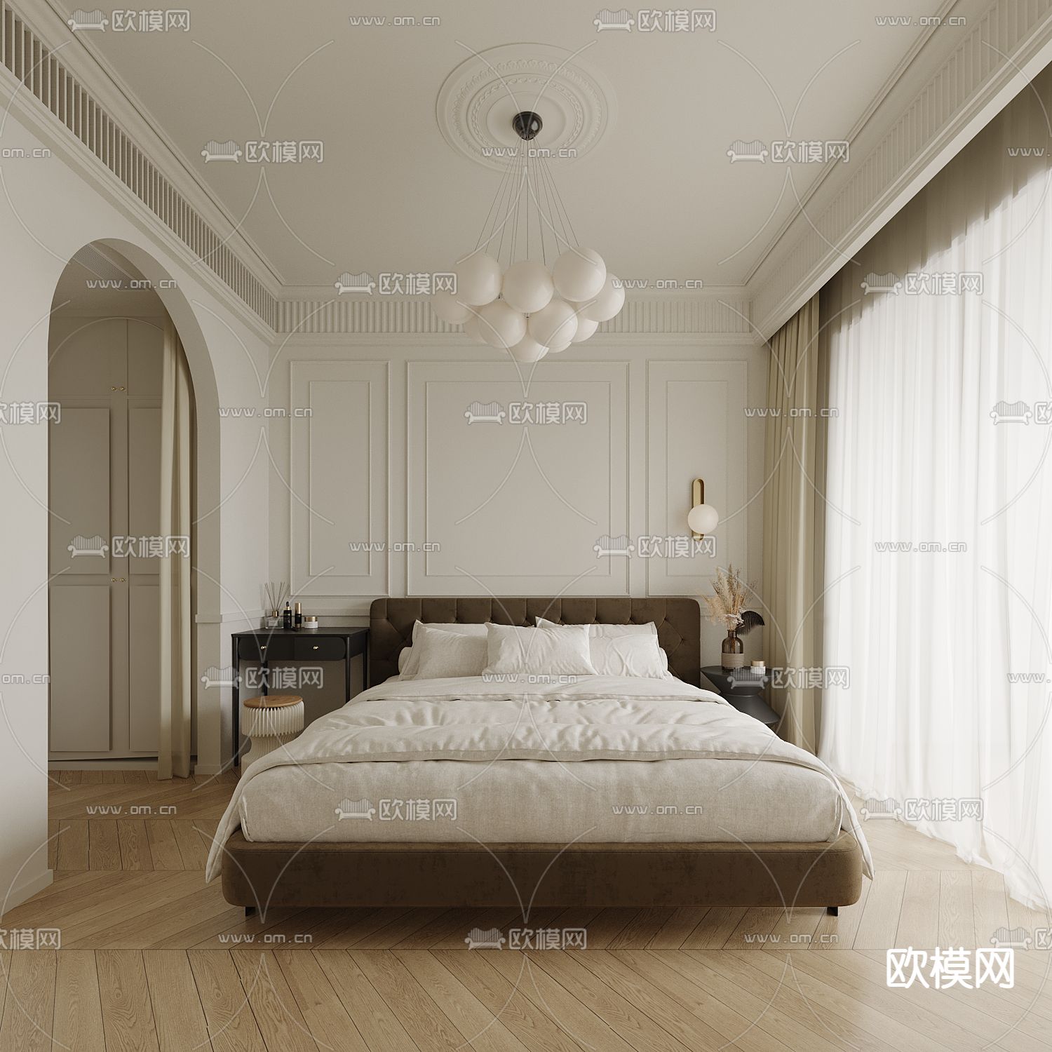 法式卧室su模型下载（渲染图1）