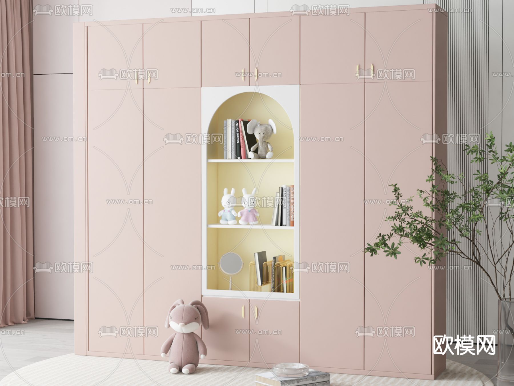 现代儿童衣柜su模型下载（渲染图1）