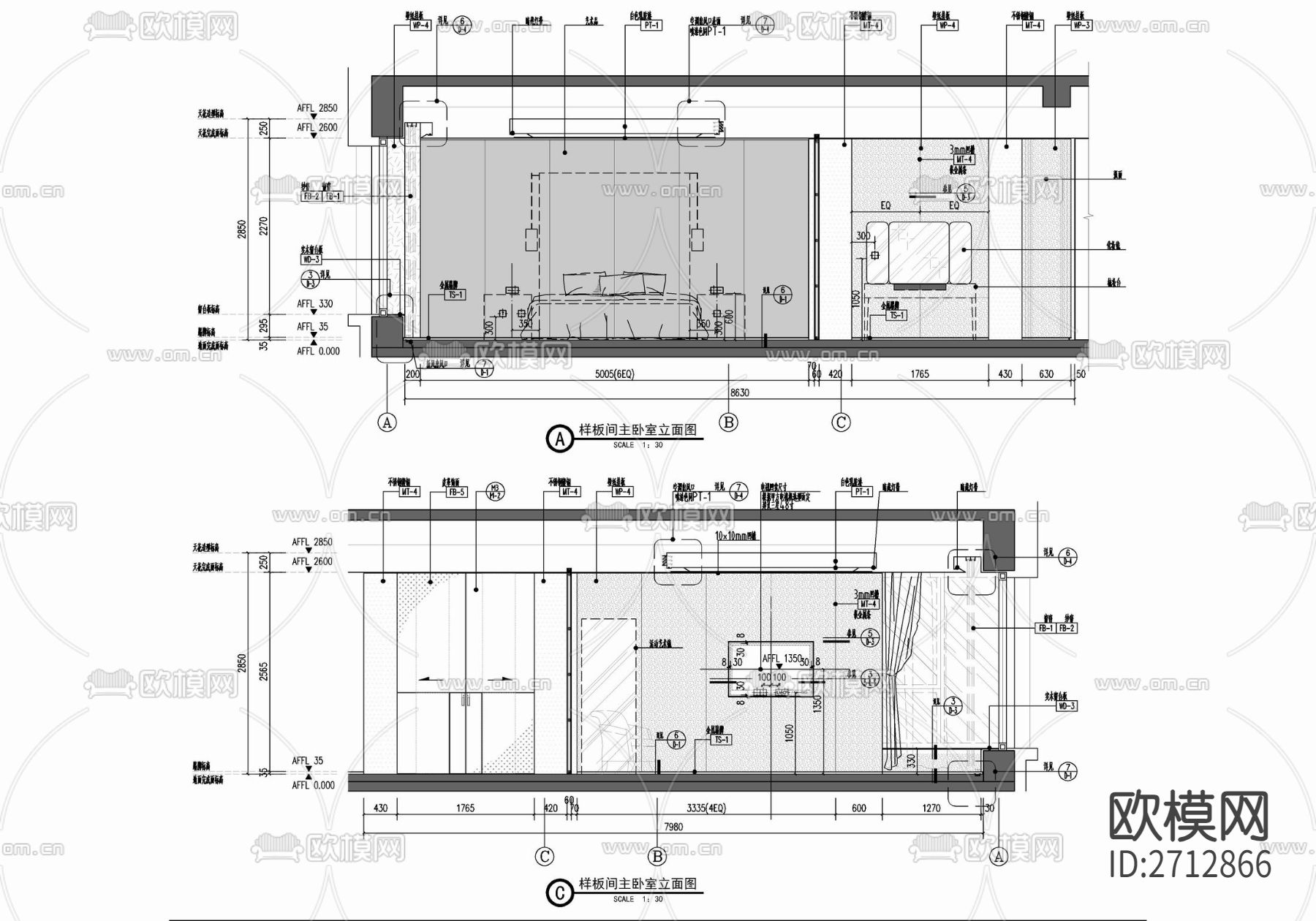 500㎡家装大平层cad施工图下载（渲染图7）