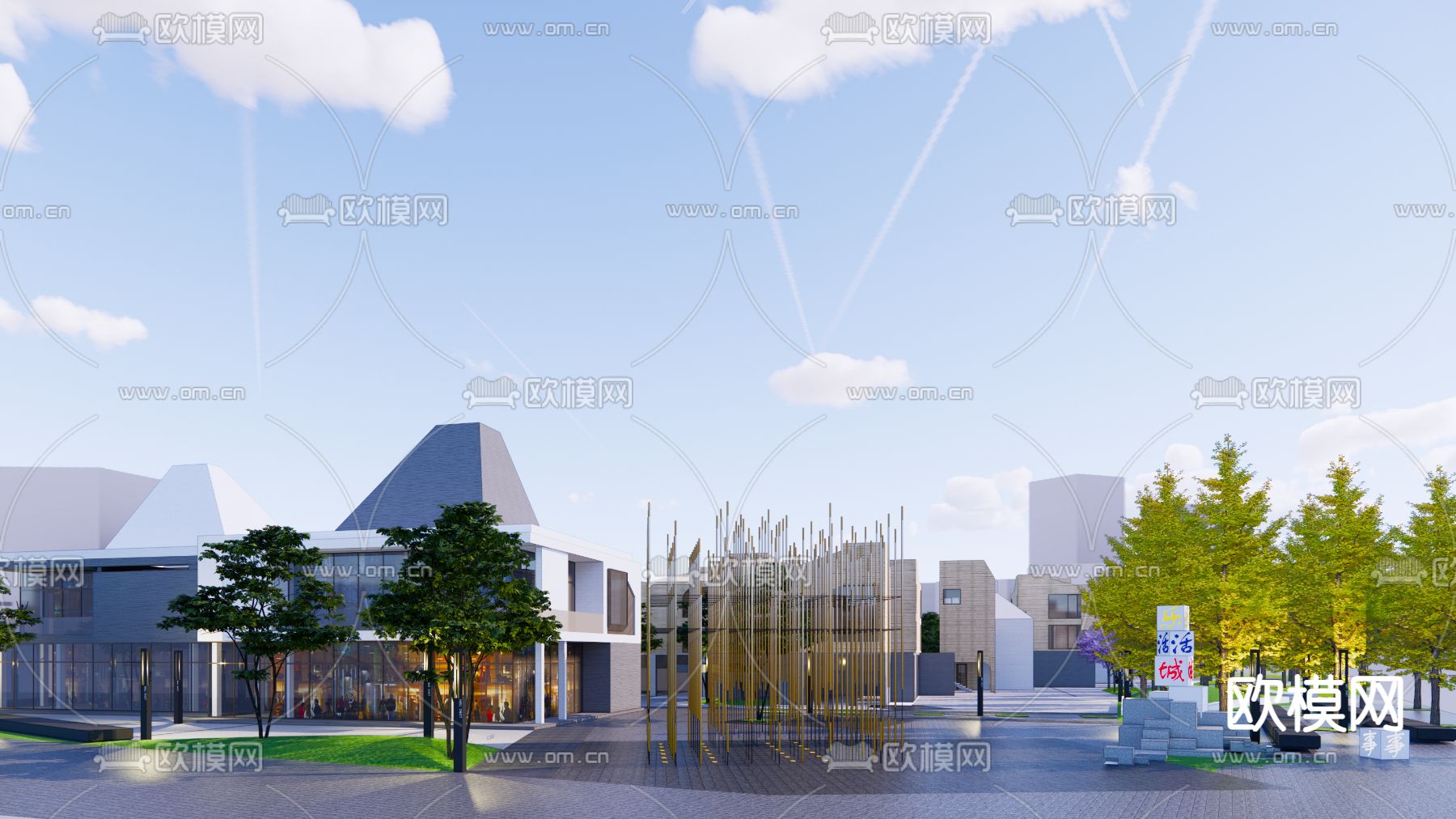 现代商业街su模型下载（渲染图4）