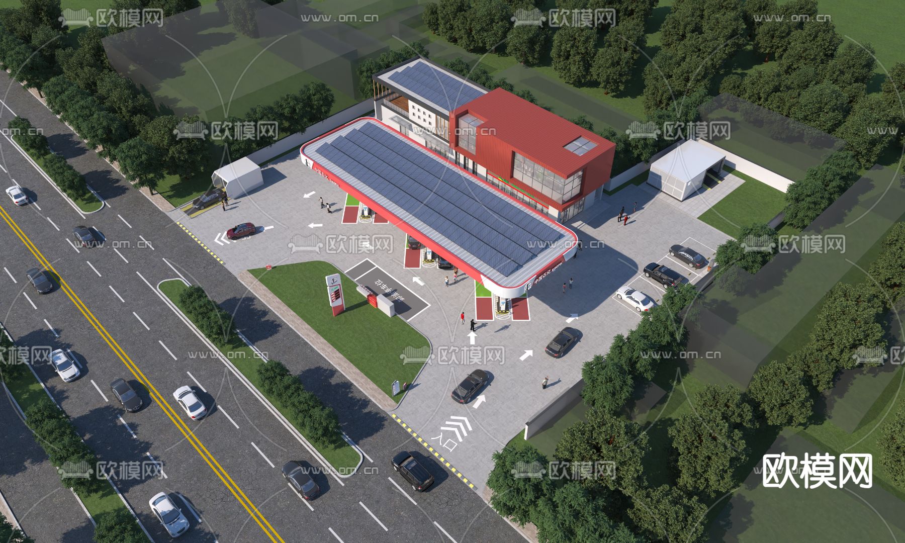 加油站 加气站 中石化3d模型下载