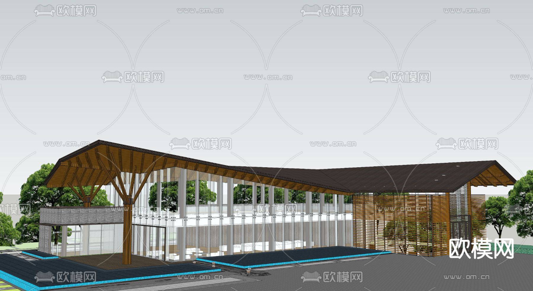 现代售楼处建筑su模型下载（渲染图2）