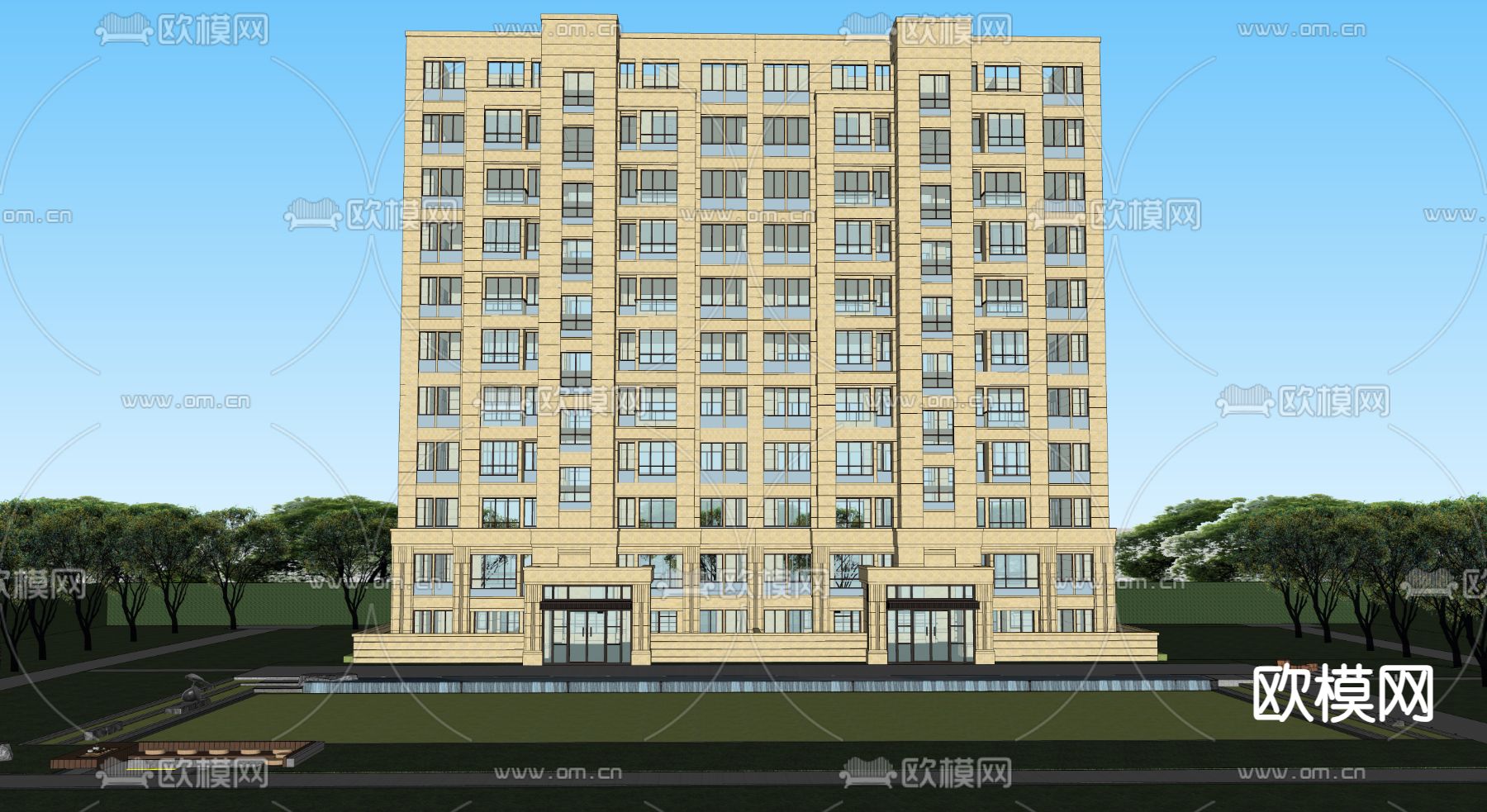 现代住宅建筑su模型下载（渲染图2）