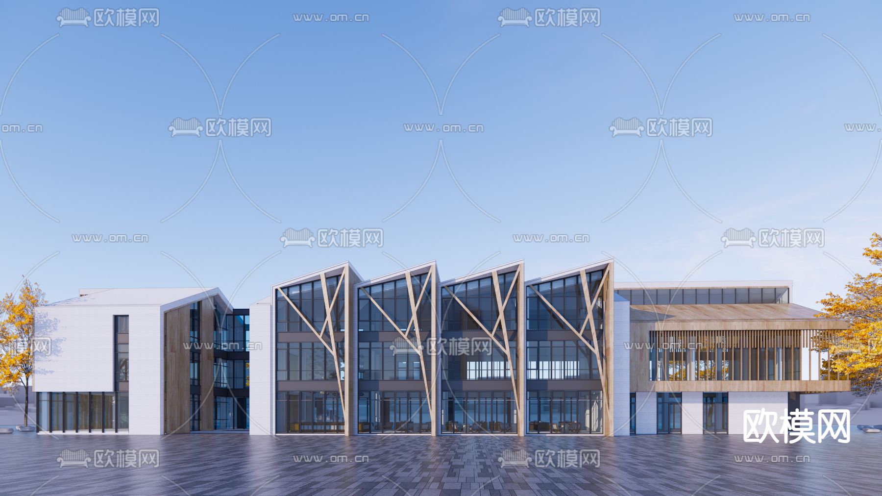 现代售楼部会所建筑su模型下载（渲染图2）