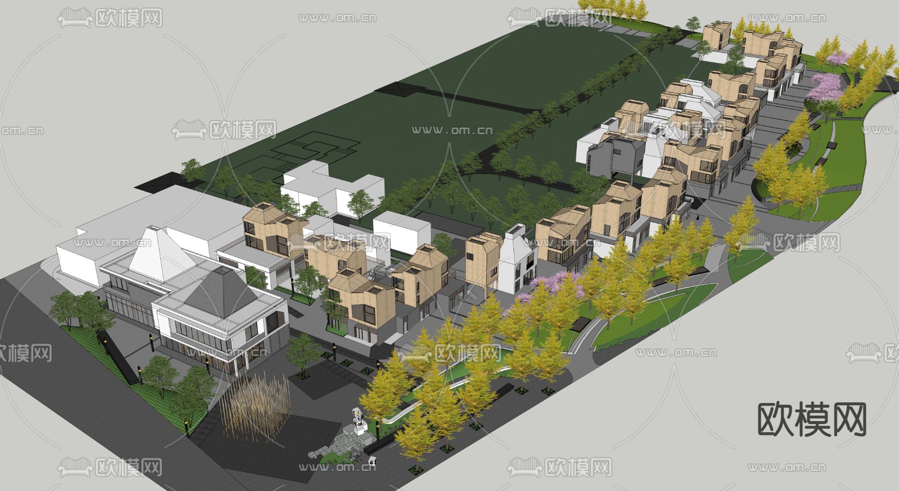 现代商业街su模型下载（渲染图2）