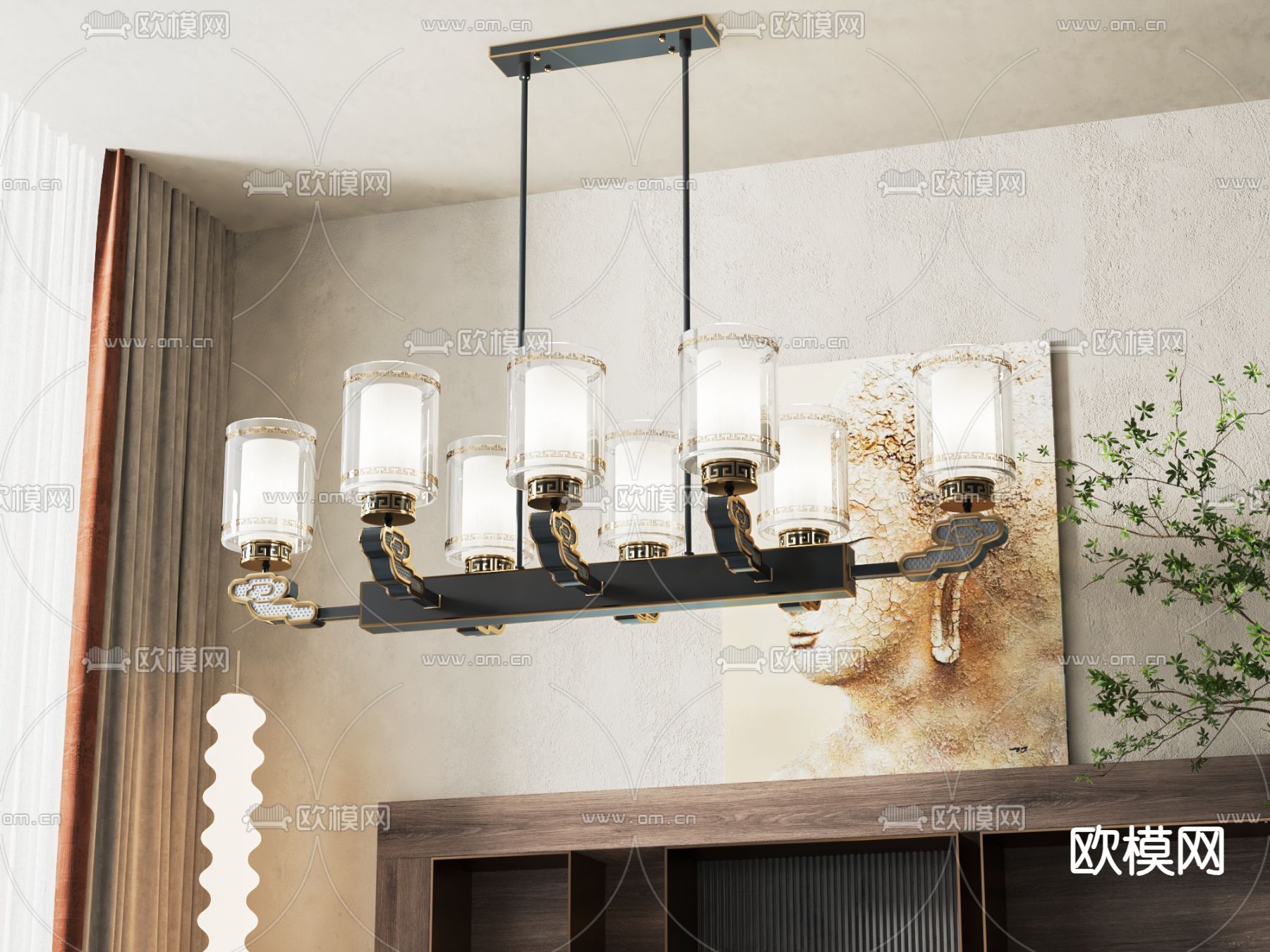 新中式吊灯su模型下载（渲染图1）