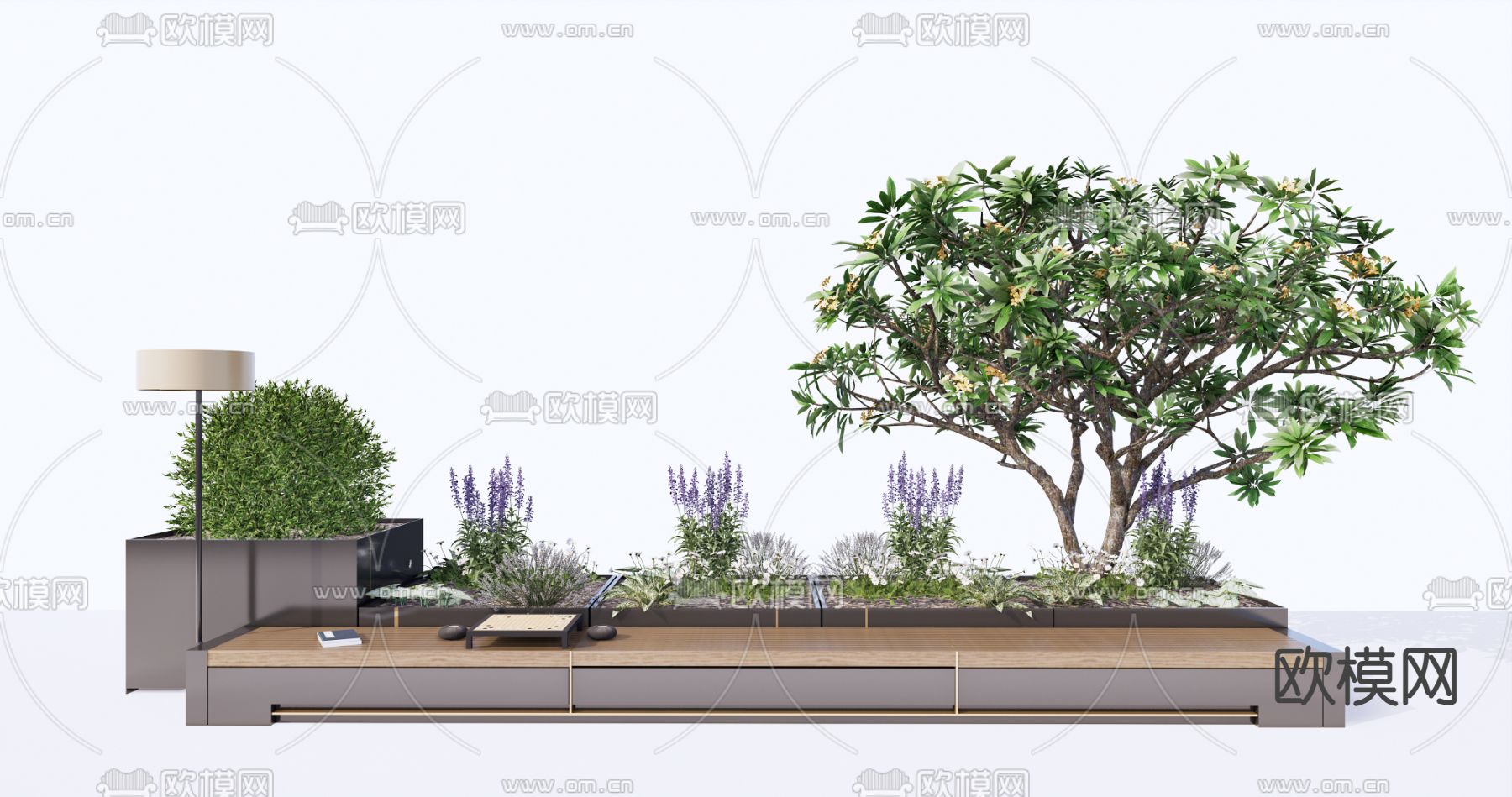 户外长凳 花箱su模型下载（渲染图2）