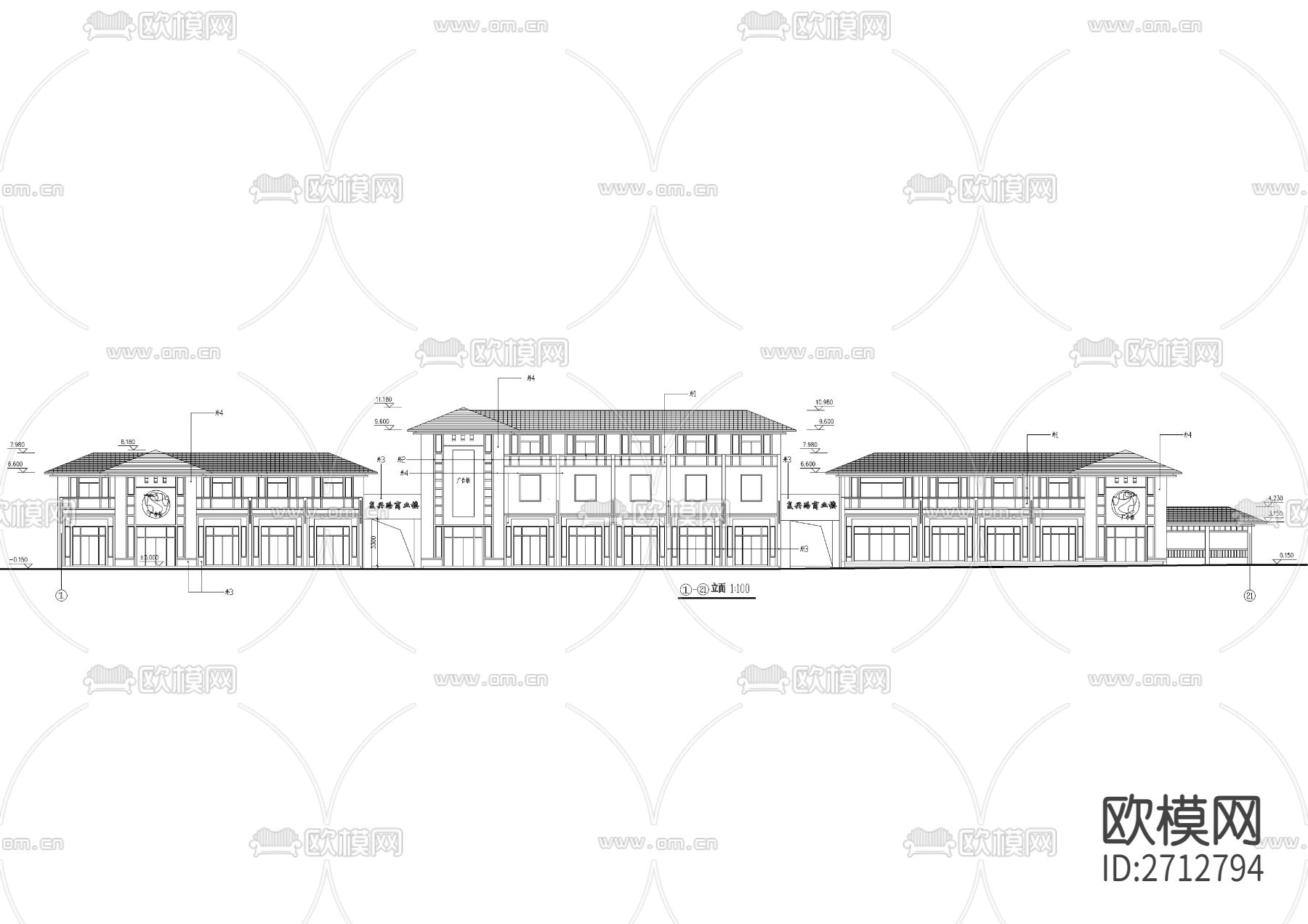 简欧风格商业街建筑cad施工图-免费3dmax模型库-欧模网