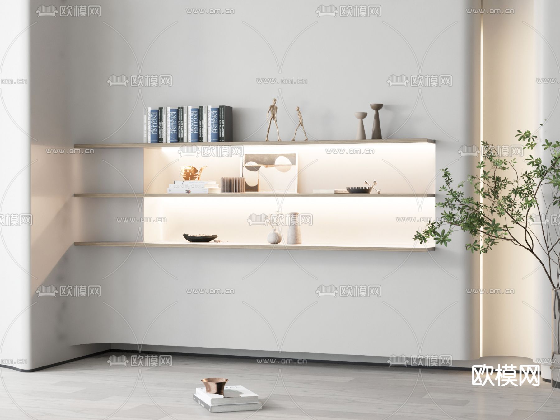 现代装饰架壁架su模型下载（渲染图1）
