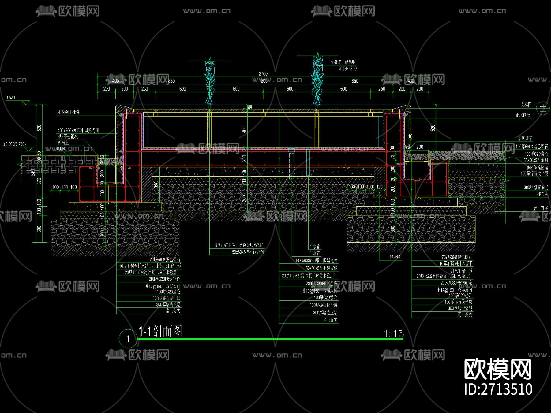 现代镜面涌泉跌水水景节点大样下载（渲染图3）