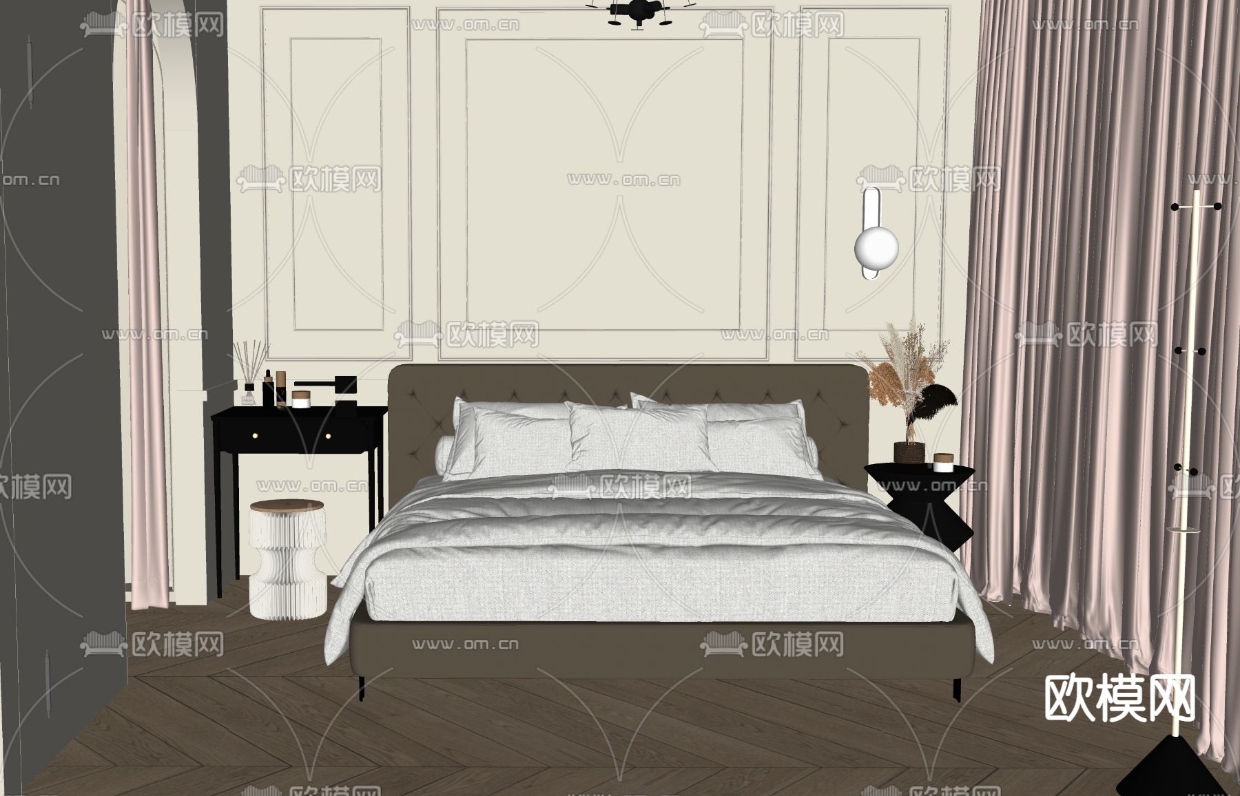 法式卧室su模型下载（渲染图2）