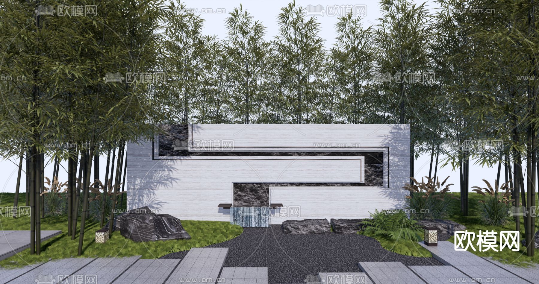 新中式景墙园艺小品su模型