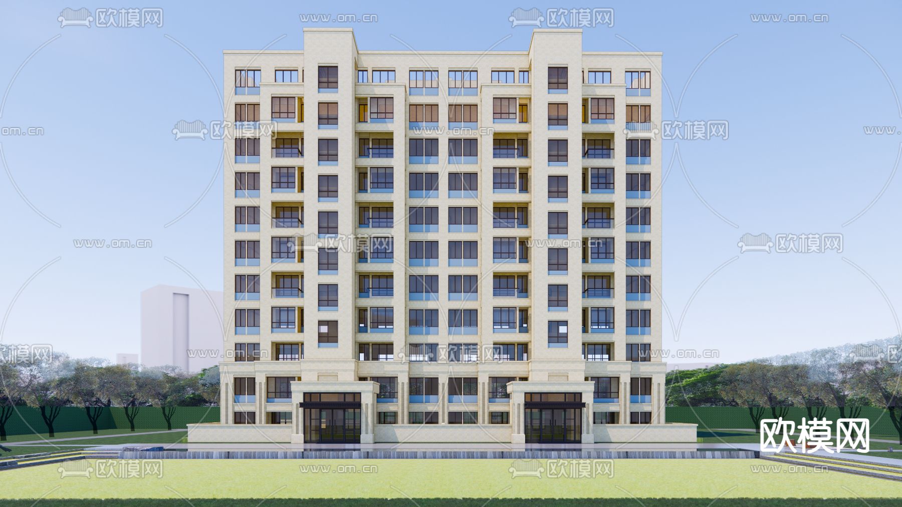 现代住宅建筑su模型下载（渲染图1）