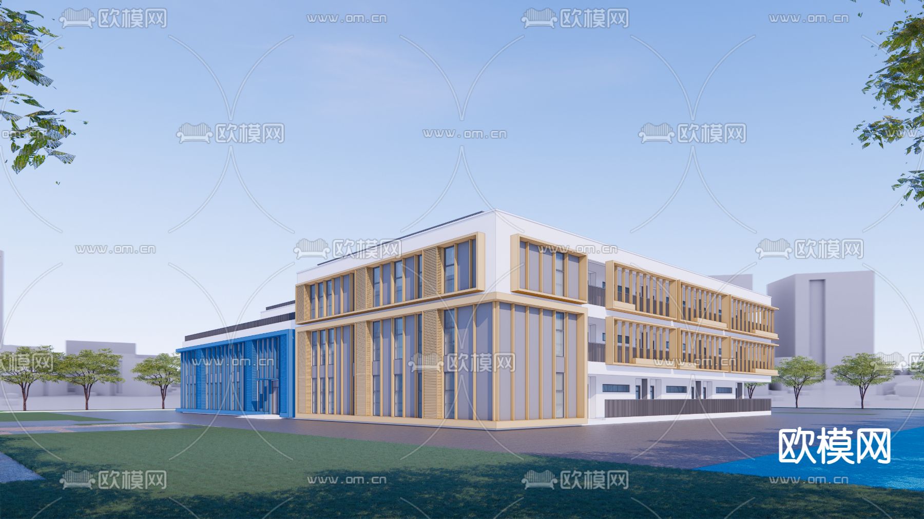 现代幼儿园建筑su模型下载（渲染图2）