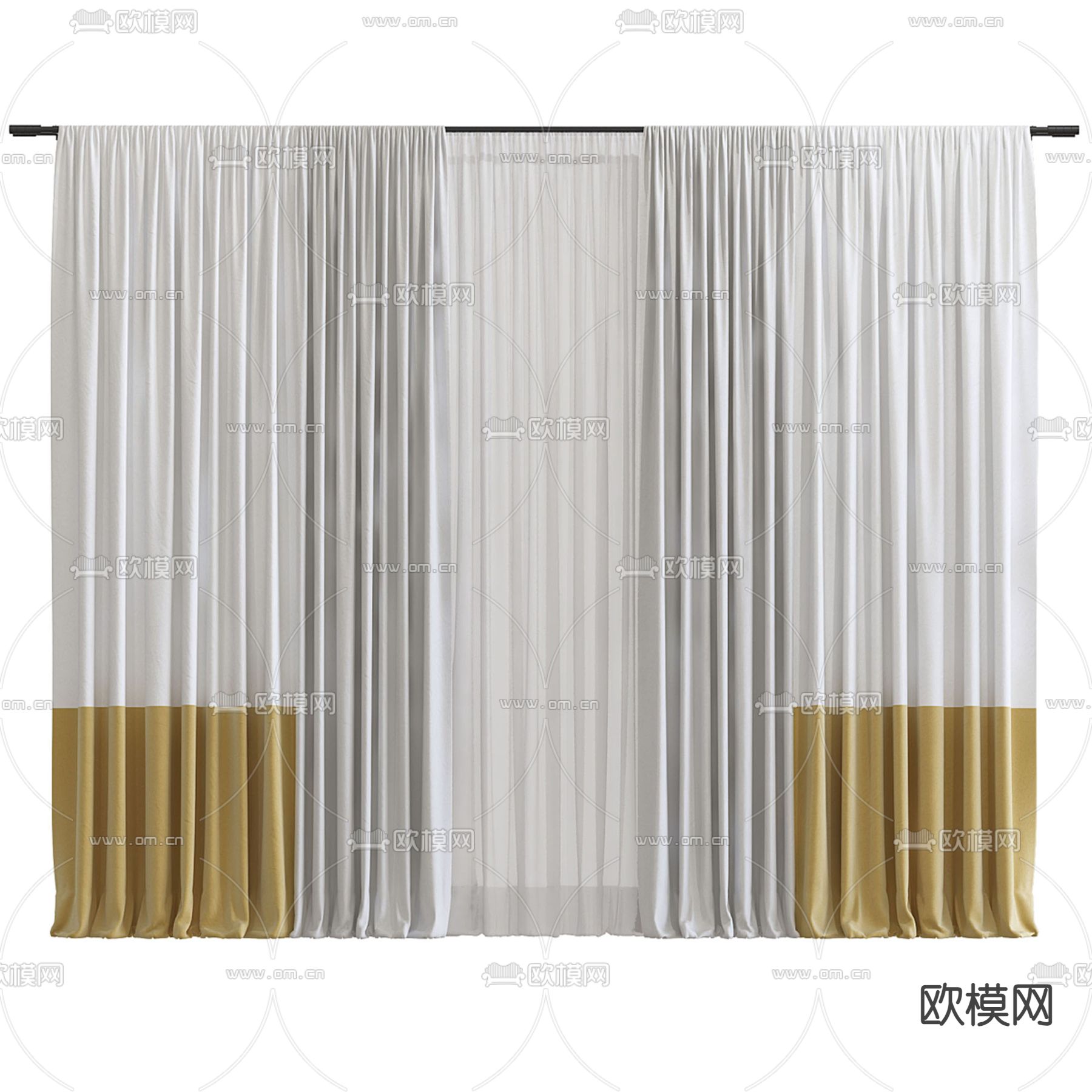 窗帘 窗纱 窗帘杆3d模型下载
