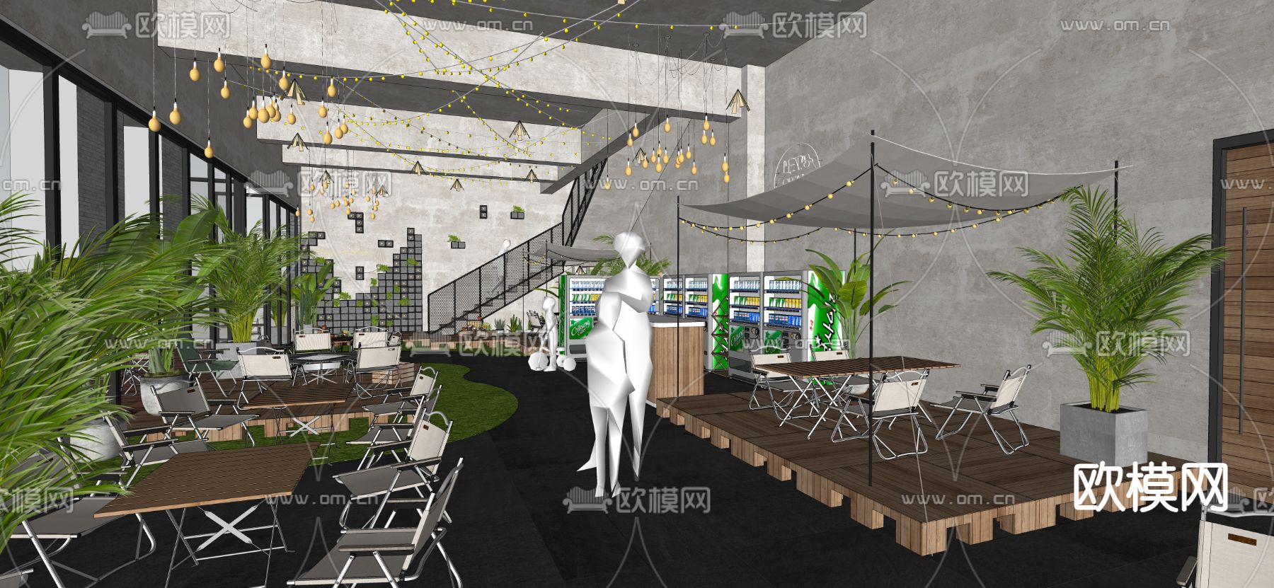 露营风奶茶店su模型下载（渲染图3）