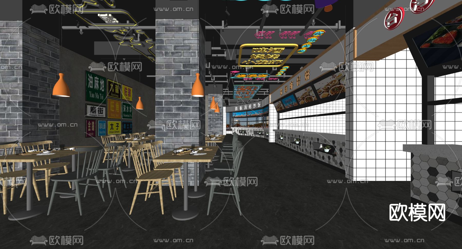 现代美食城su模型下载（渲染图2）