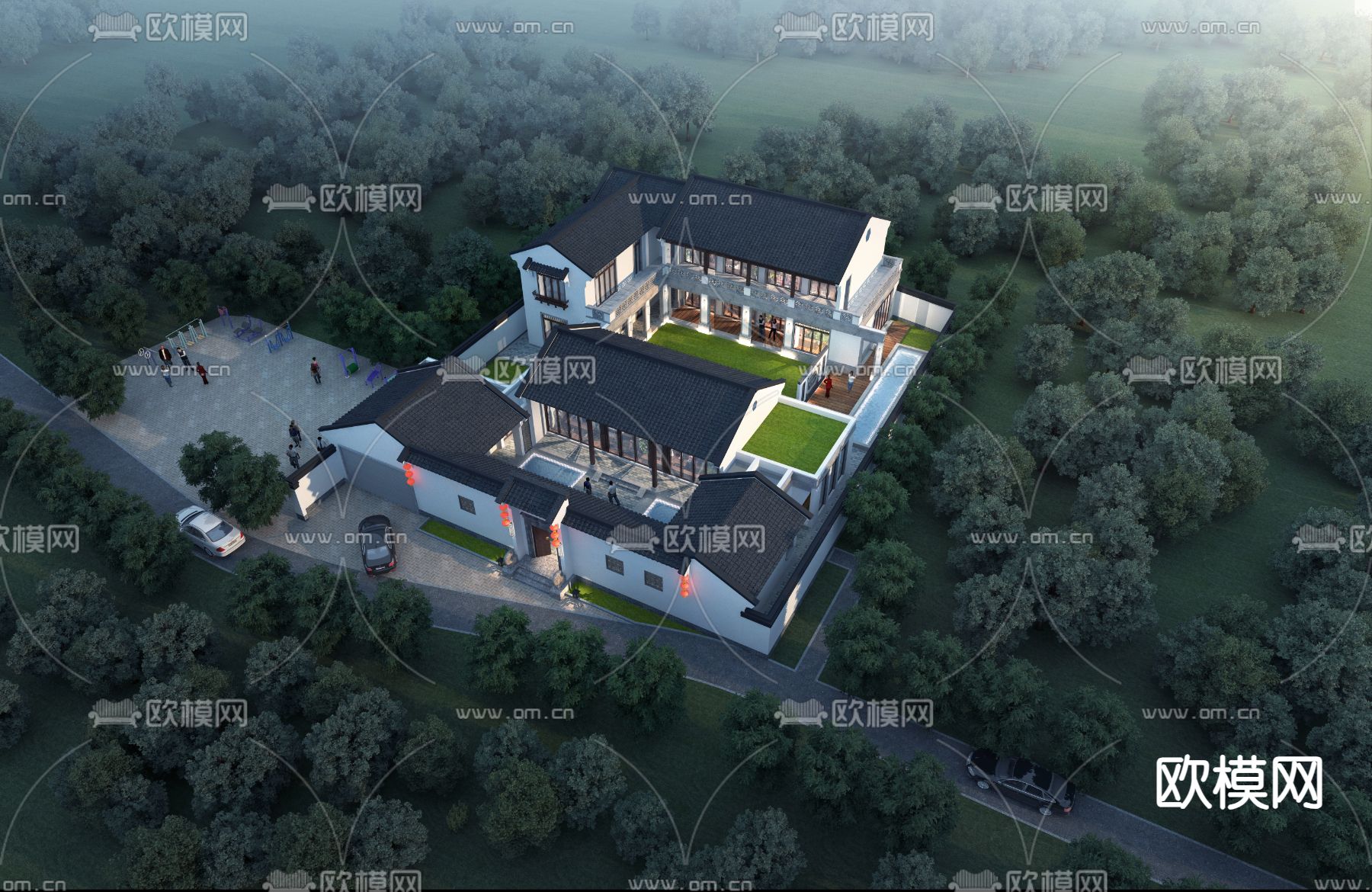 古建鸟瞰 民宿 四合院3d模型下载