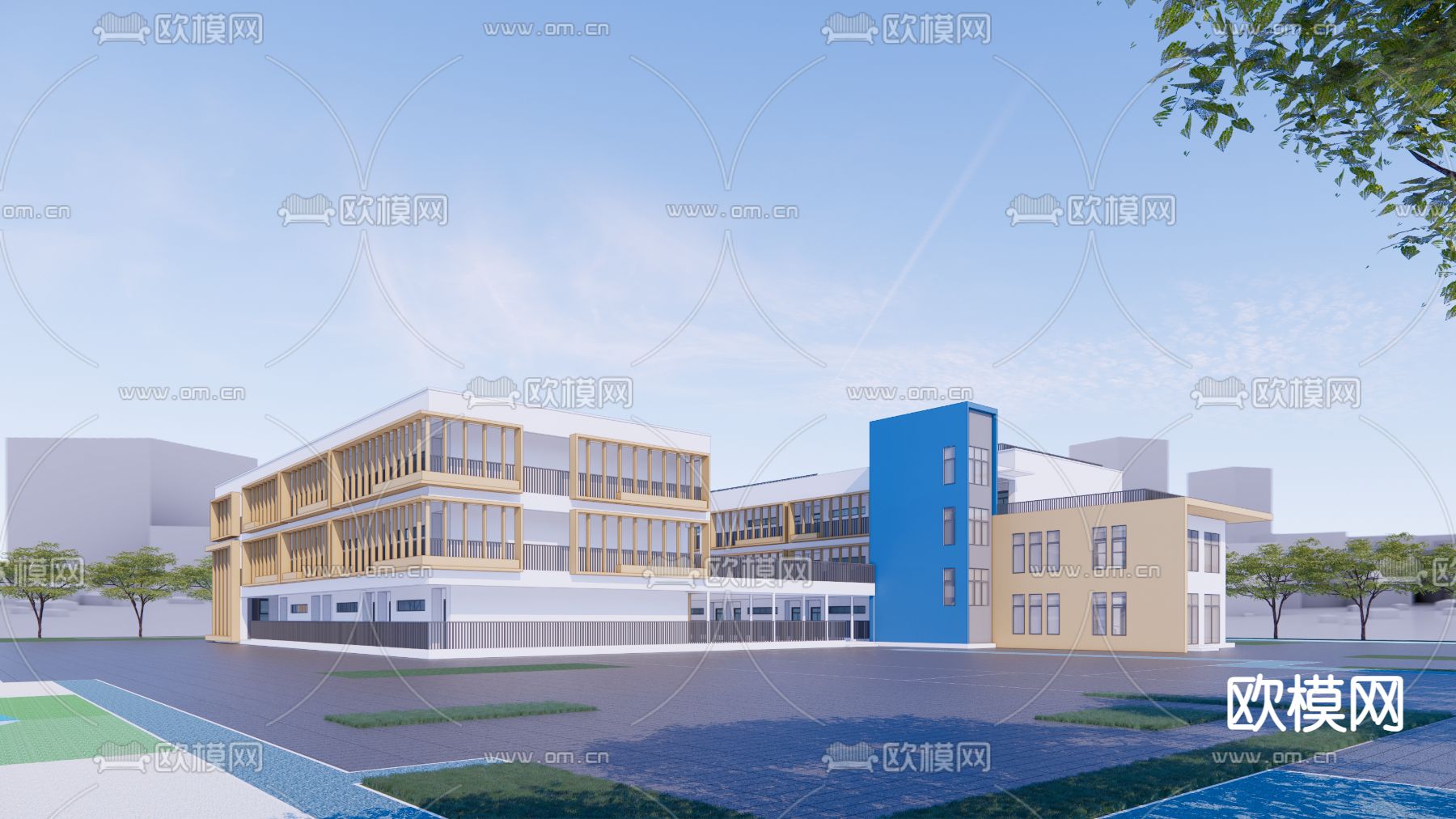 现代幼儿园建筑su模型下载（渲染图1）