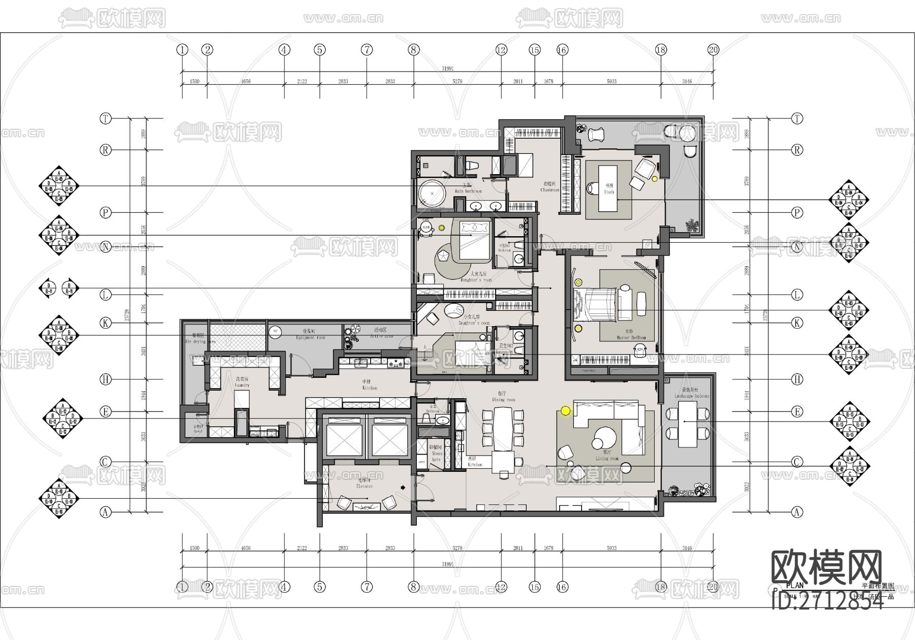 430㎡家装大平层cad施工图下载（渲染图5）