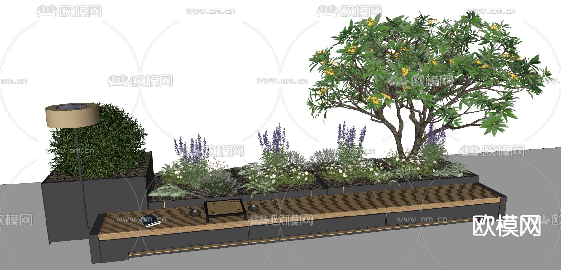 户外长凳 花箱su模型下载（渲染图3）