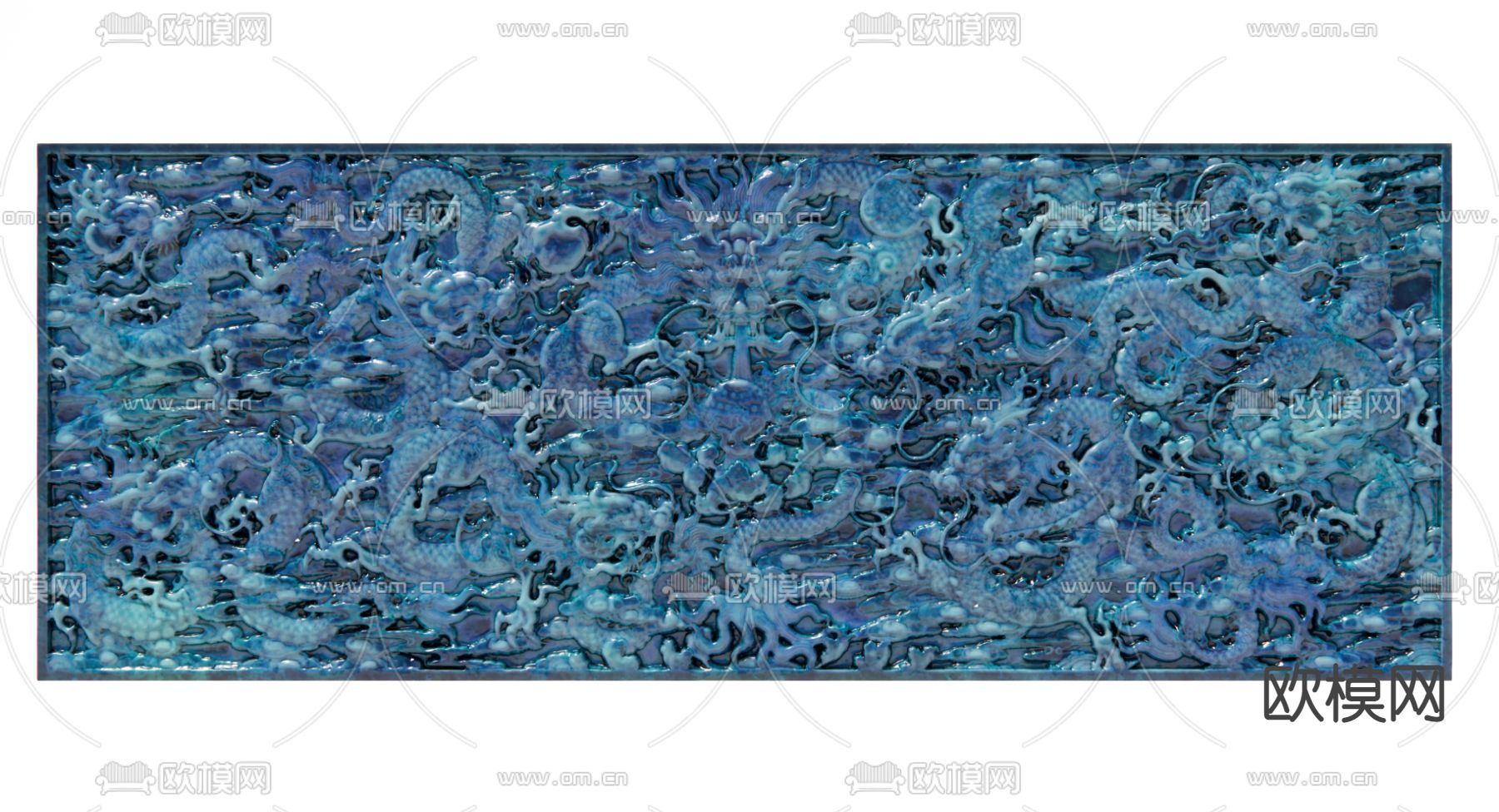 新中式九龙琉璃浮雕su模型下载（渲染图1）