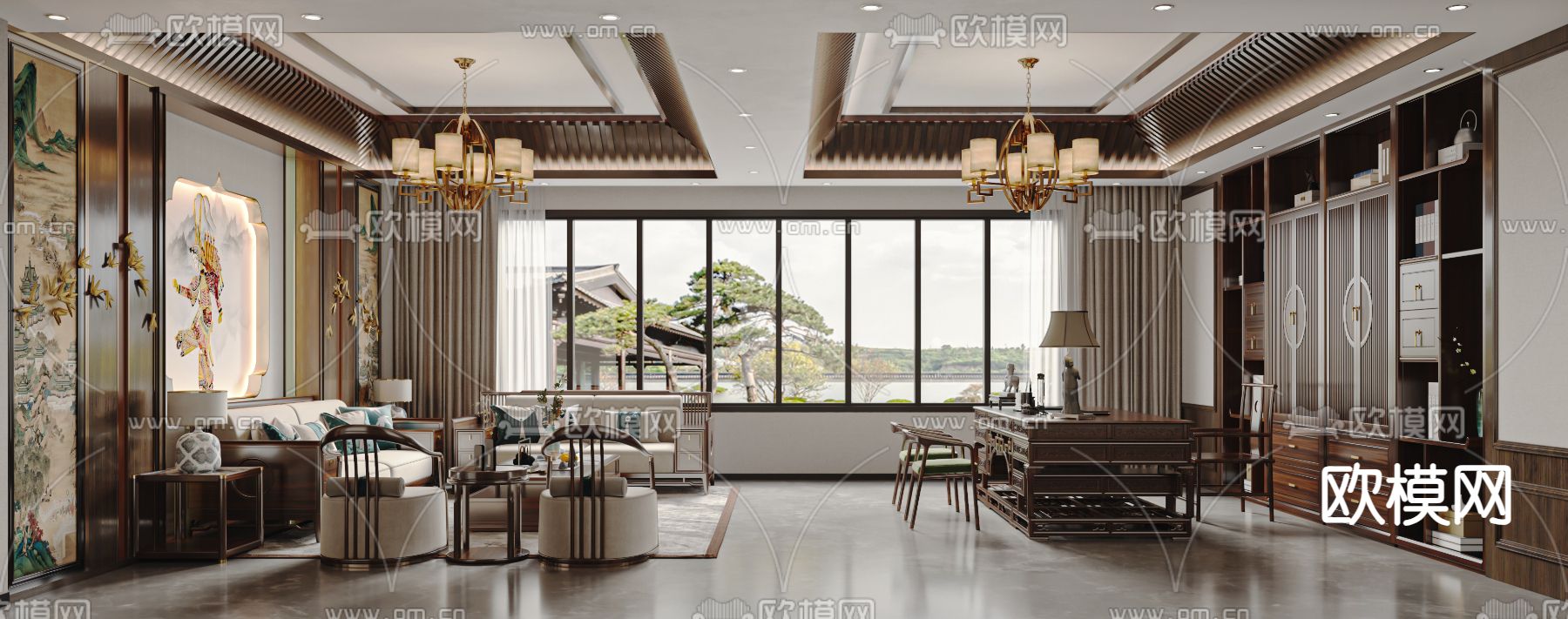 总经理室 董事长室3d模型下载（渲染图2）