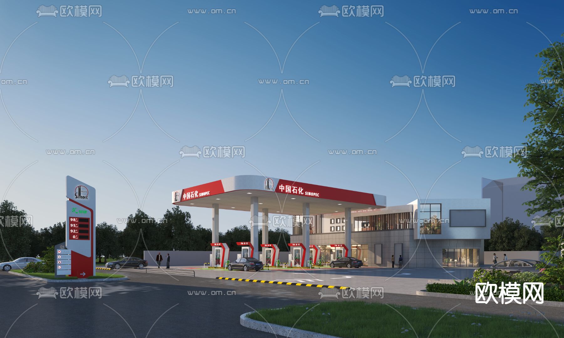 加油站  中国石化3d模型下载