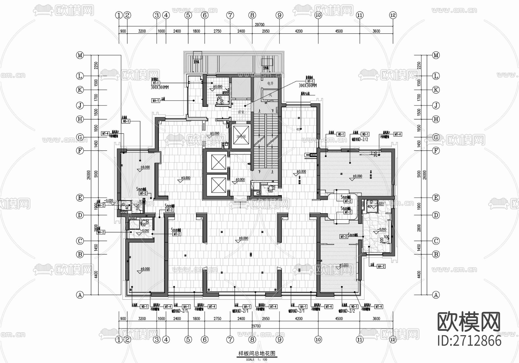 500㎡家装大平层cad施工图下载（渲染图4）