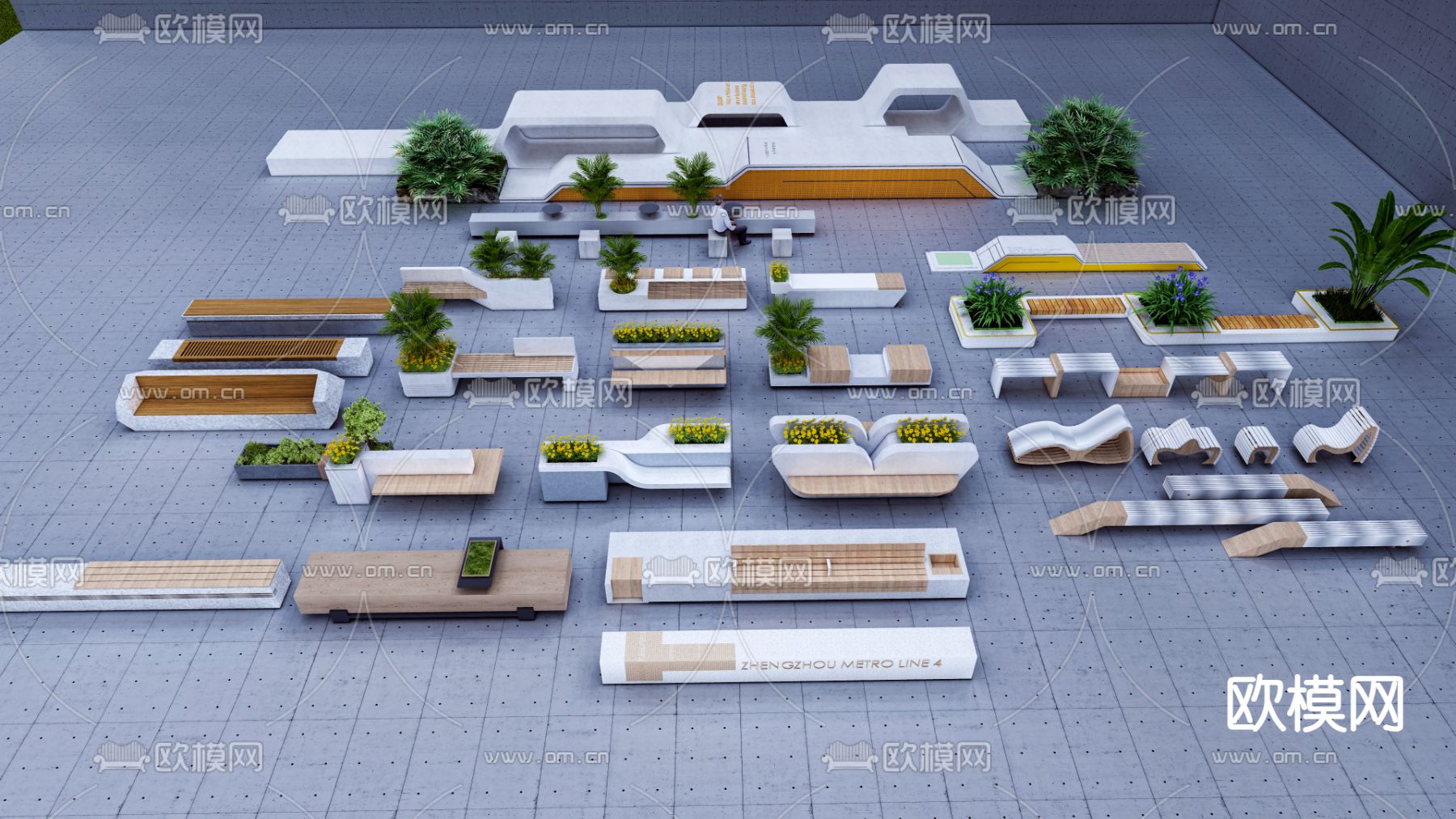 景观座椅 树池坐凳su模型下载（渲染图1）