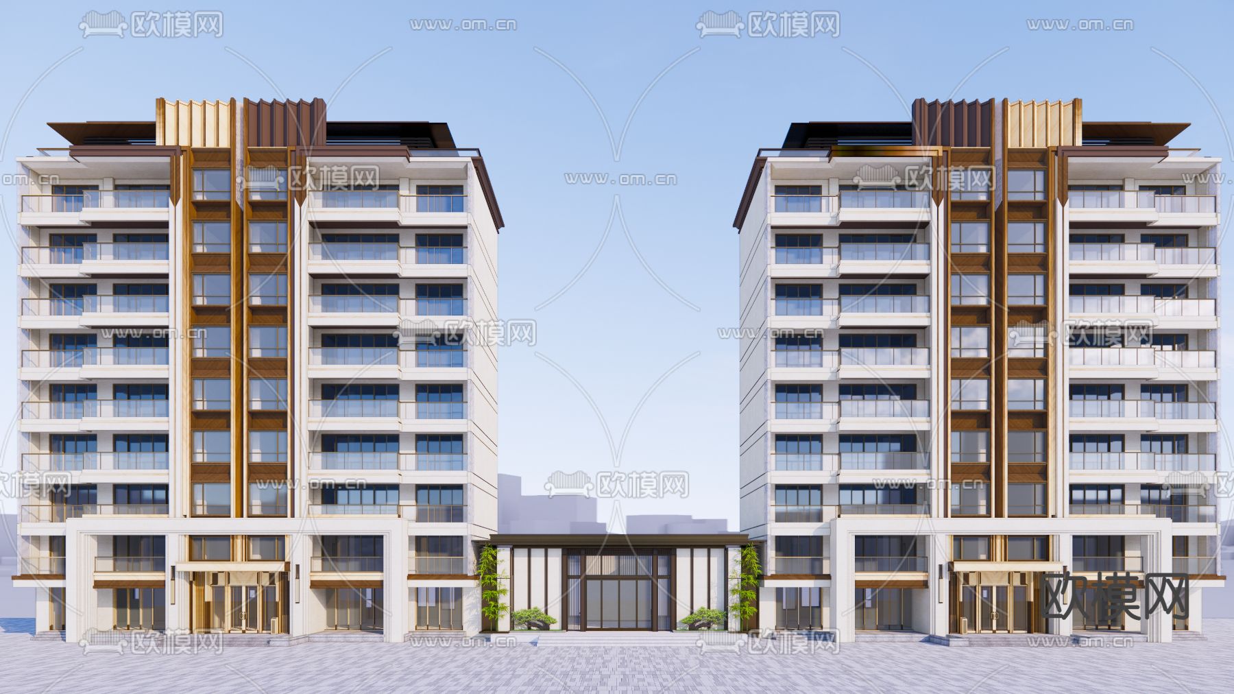 现代住宅建筑外观su模型下载（渲染图1）