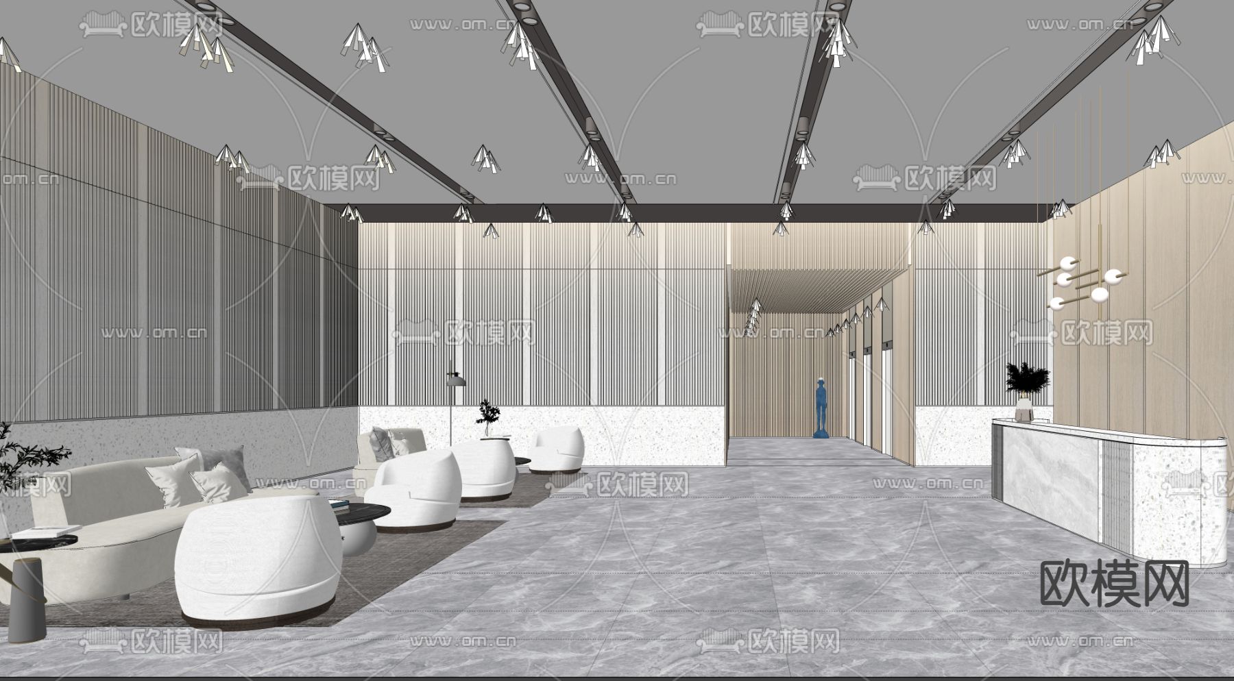 现代办公大堂su模型下载（渲染图2）