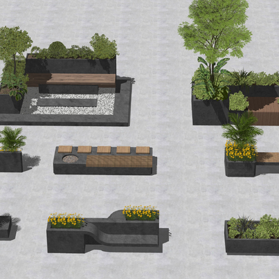  景观座椅 树池坐凳su模型 