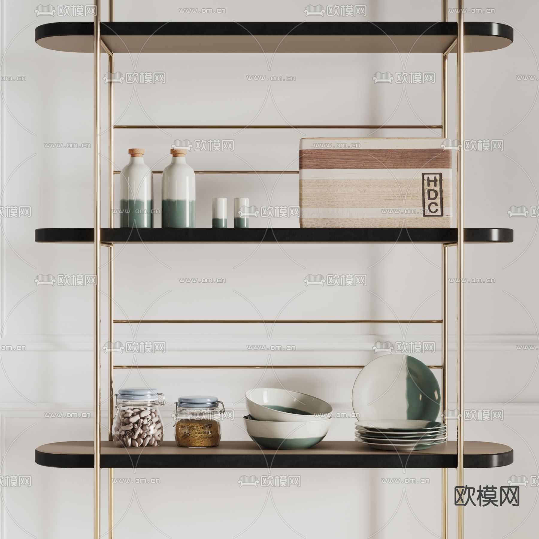 厨房摆设 碗碟 案板3d模型下载