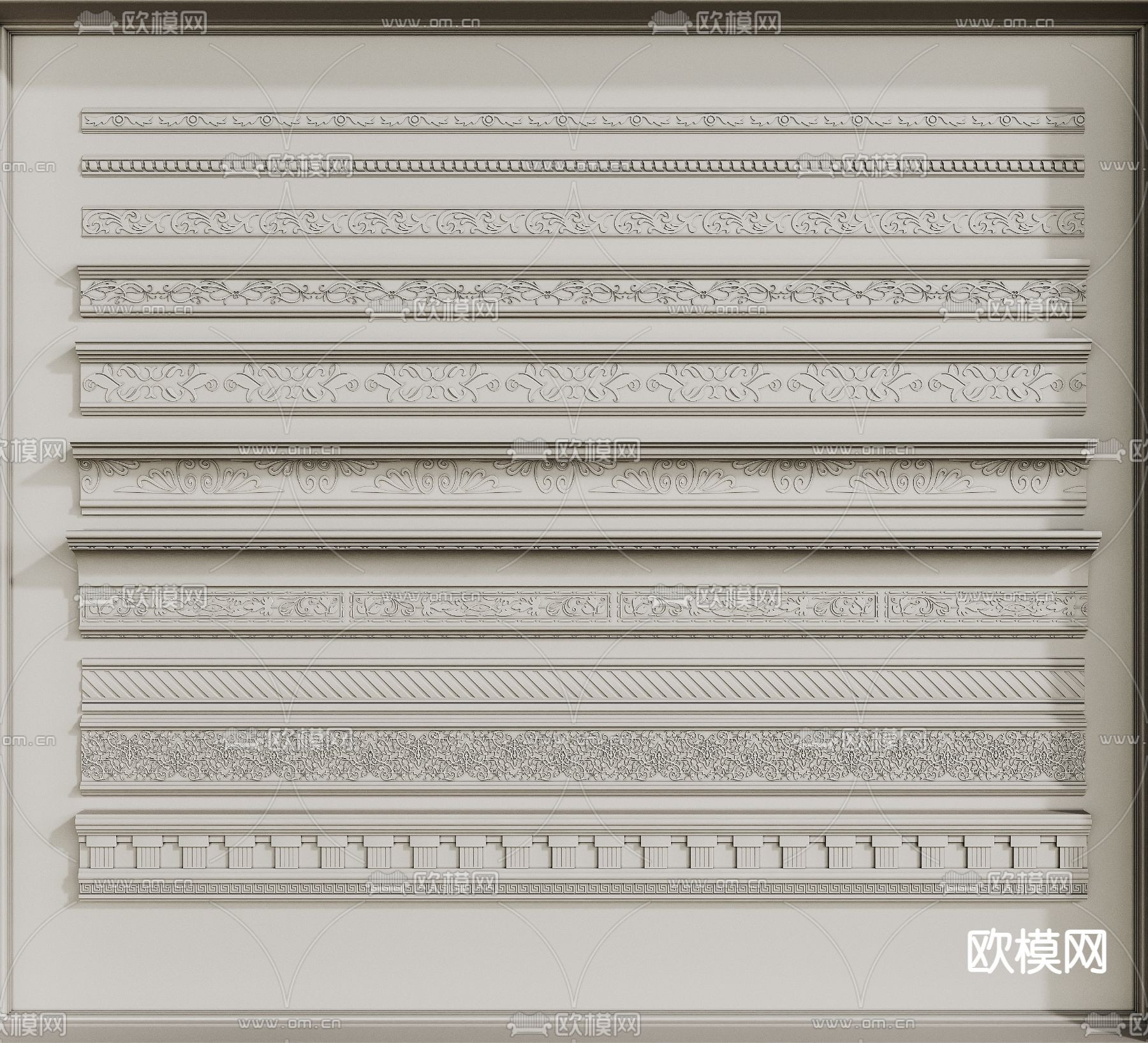 欧式石膏线 雕花 线条 角线3d模型下载