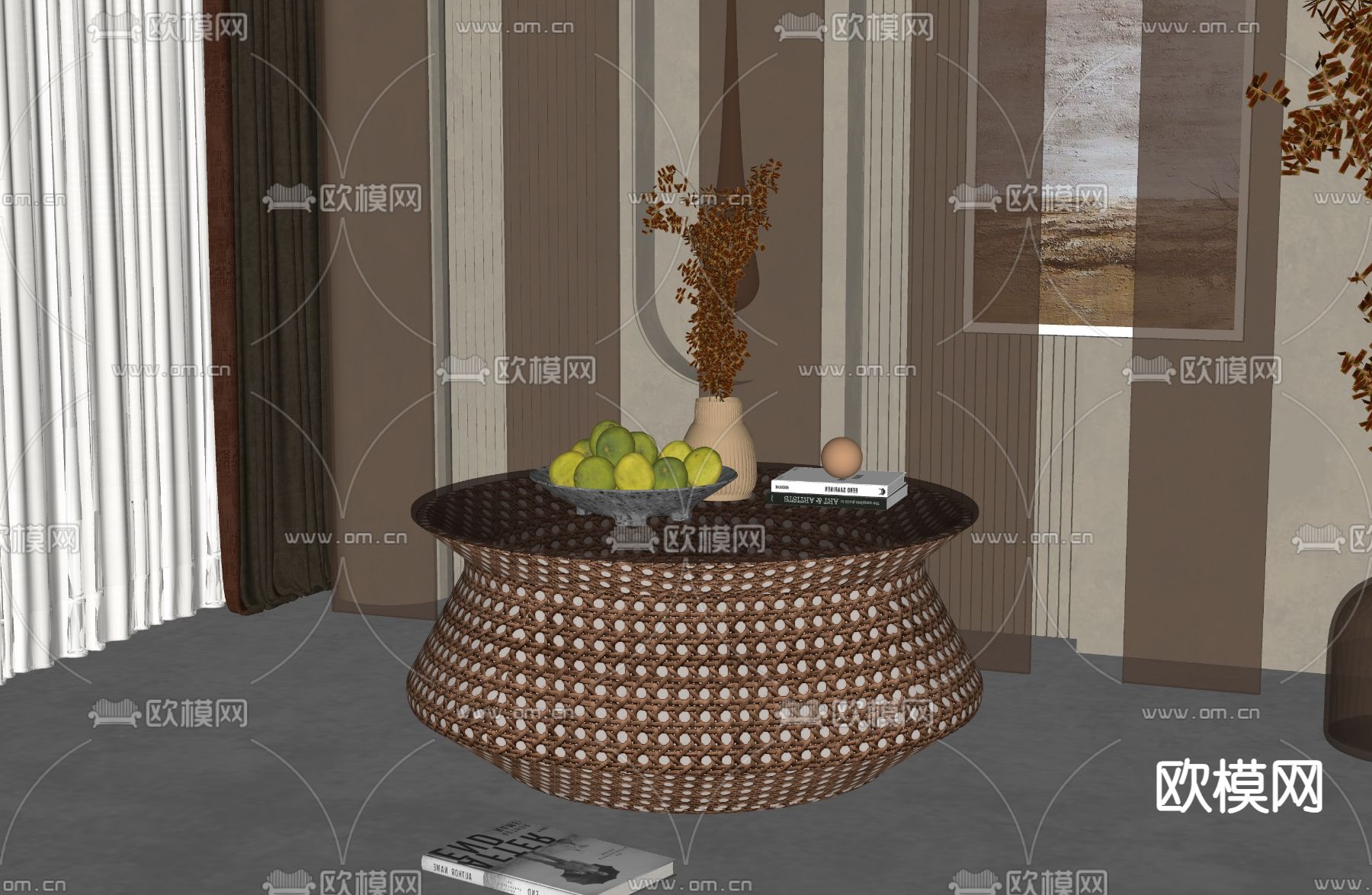 侘寂风茶几su模型下载（渲染图2）