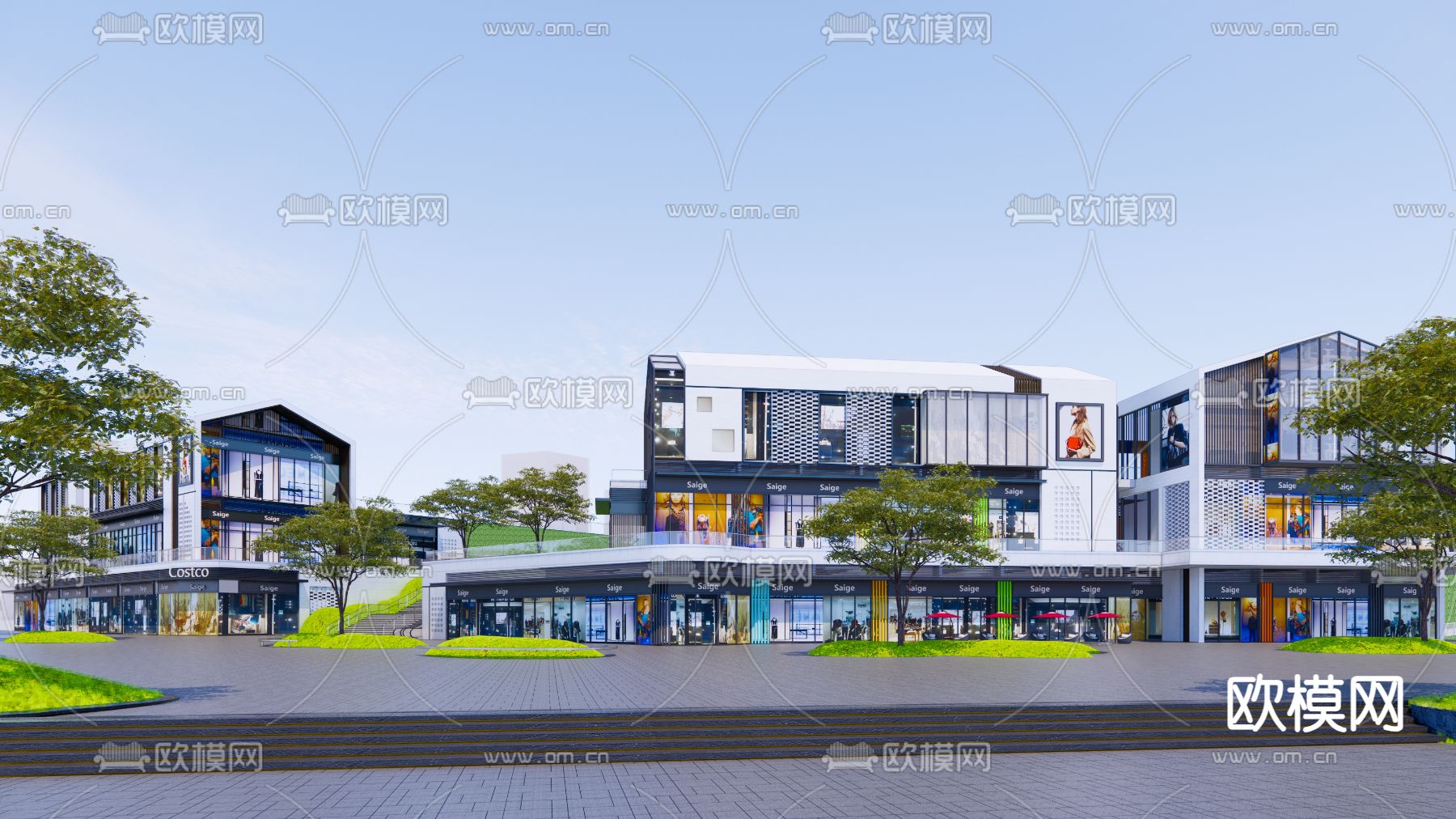 现代商业街su模型下载（渲染图1）