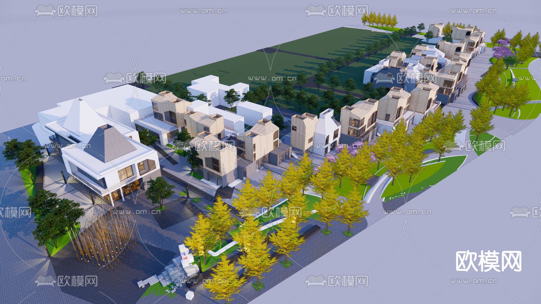 现代商业街su模型下载（渲染图1）