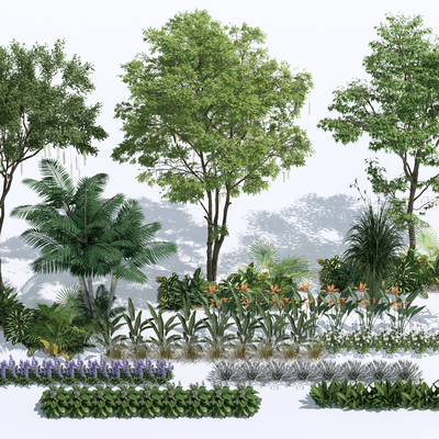  现代景观树植物堆su模型 