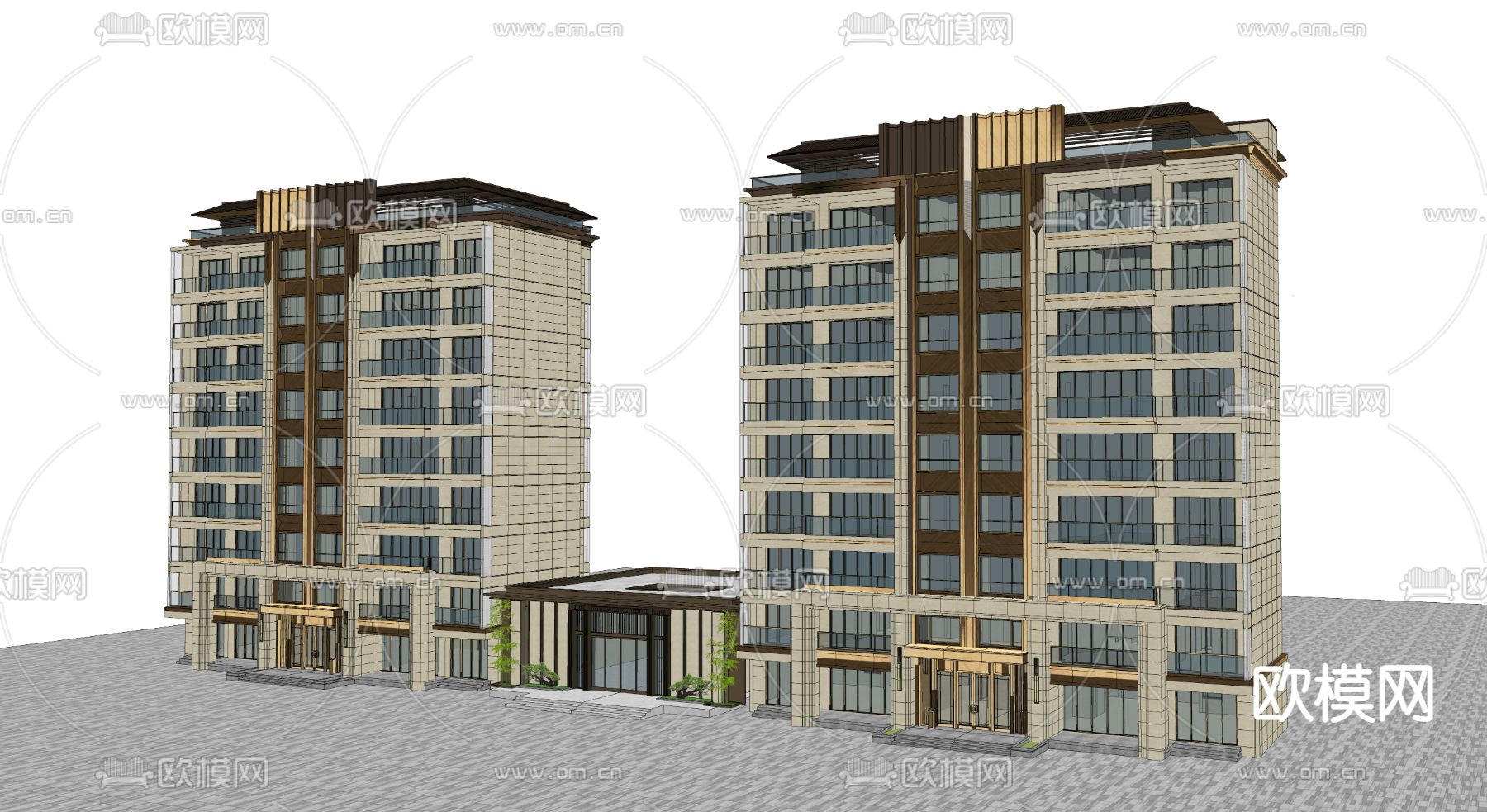 现代住宅建筑外观su模型下载（渲染图3）