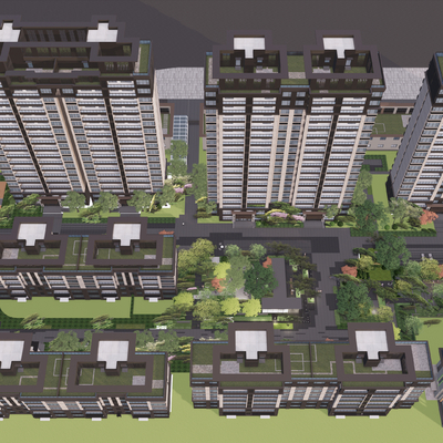  住宅小区鸟瞰su模型 