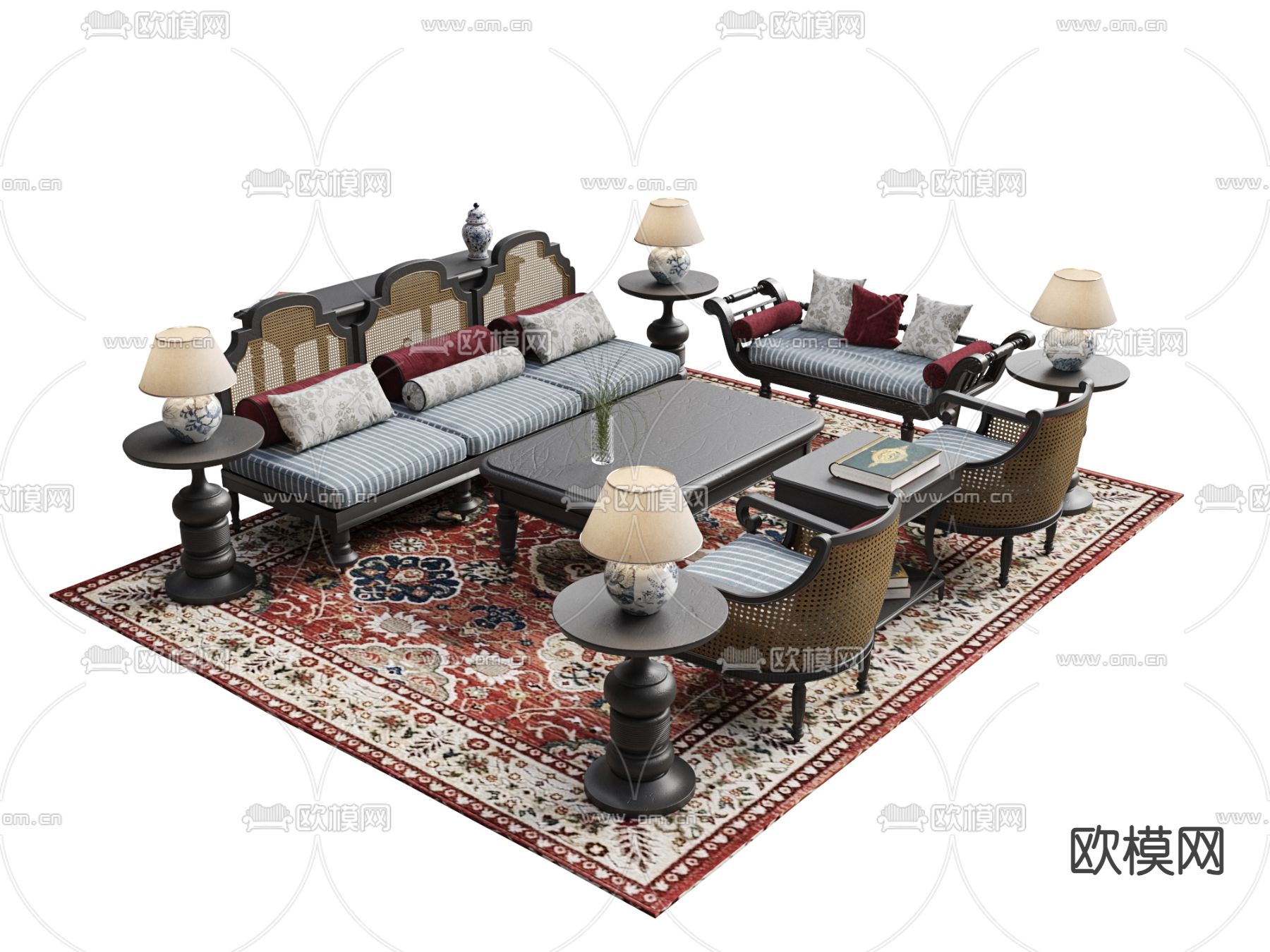 东南亚沙发 组合沙发3d模型下载（渲染图2）