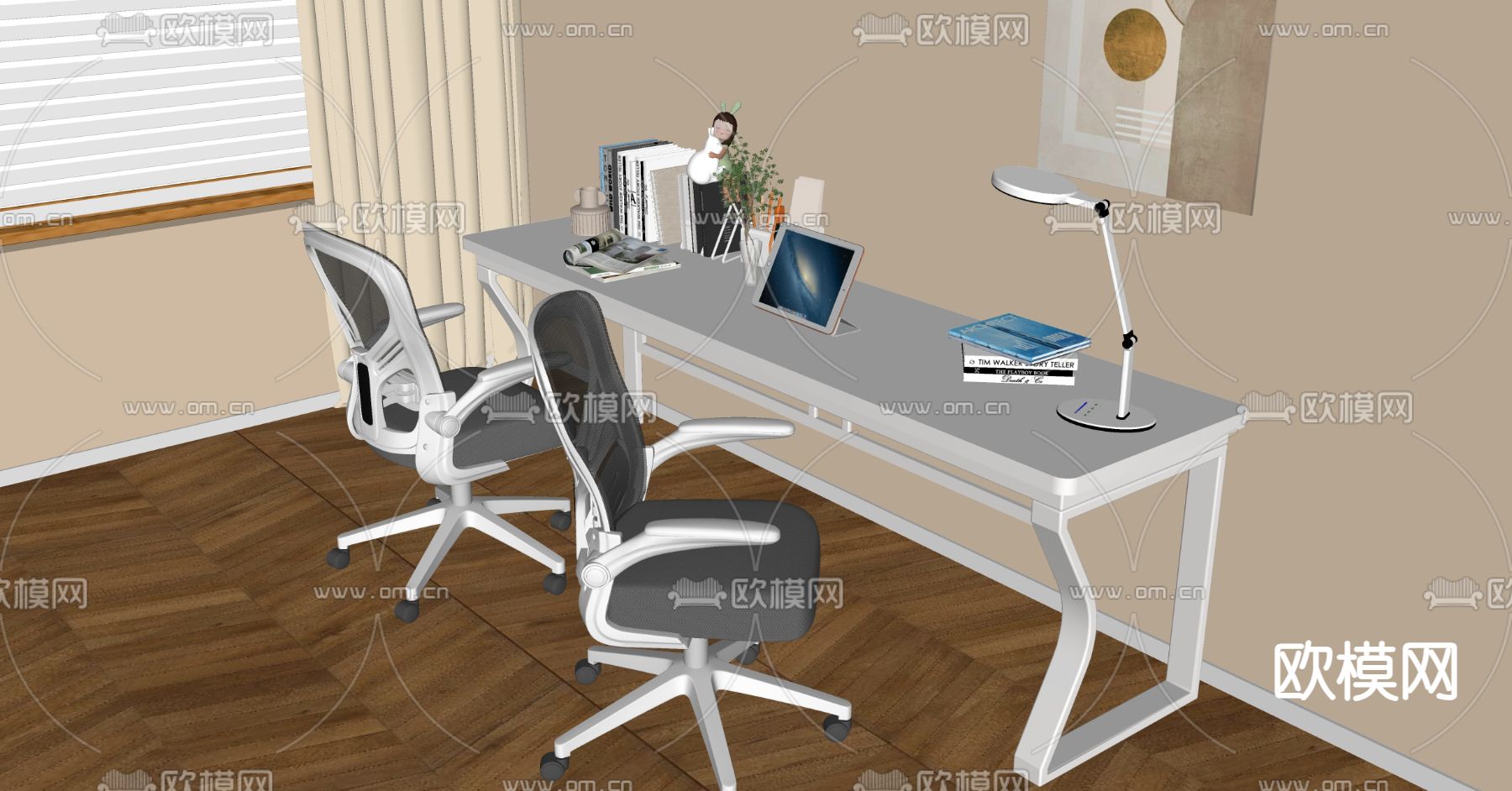 现代书桌椅 学习桌椅su模型下载（渲染图2）