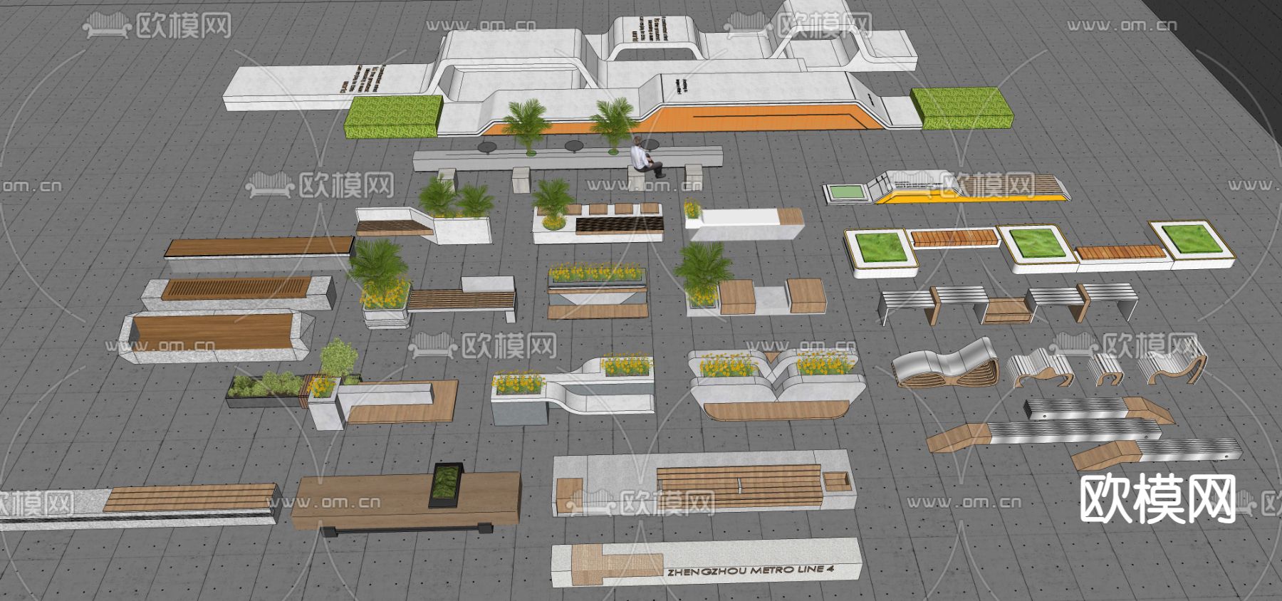 景观座椅 树池坐凳su模型下载（渲染图2）