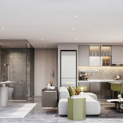  现代公寓客餐厅su模型 