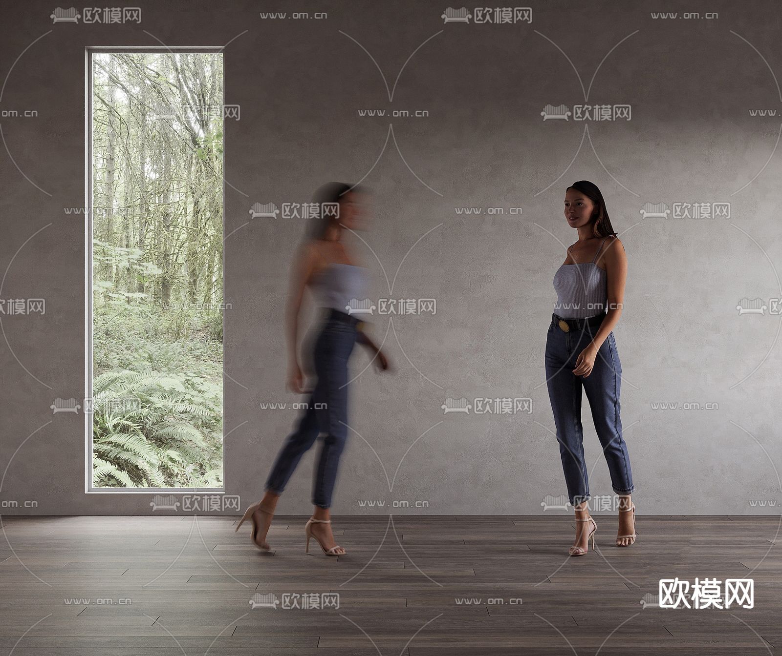 现代女性人物su模型下载（渲染图1）