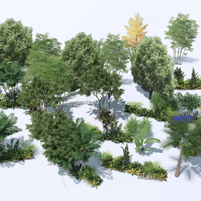  现代景观树植物堆su模型 