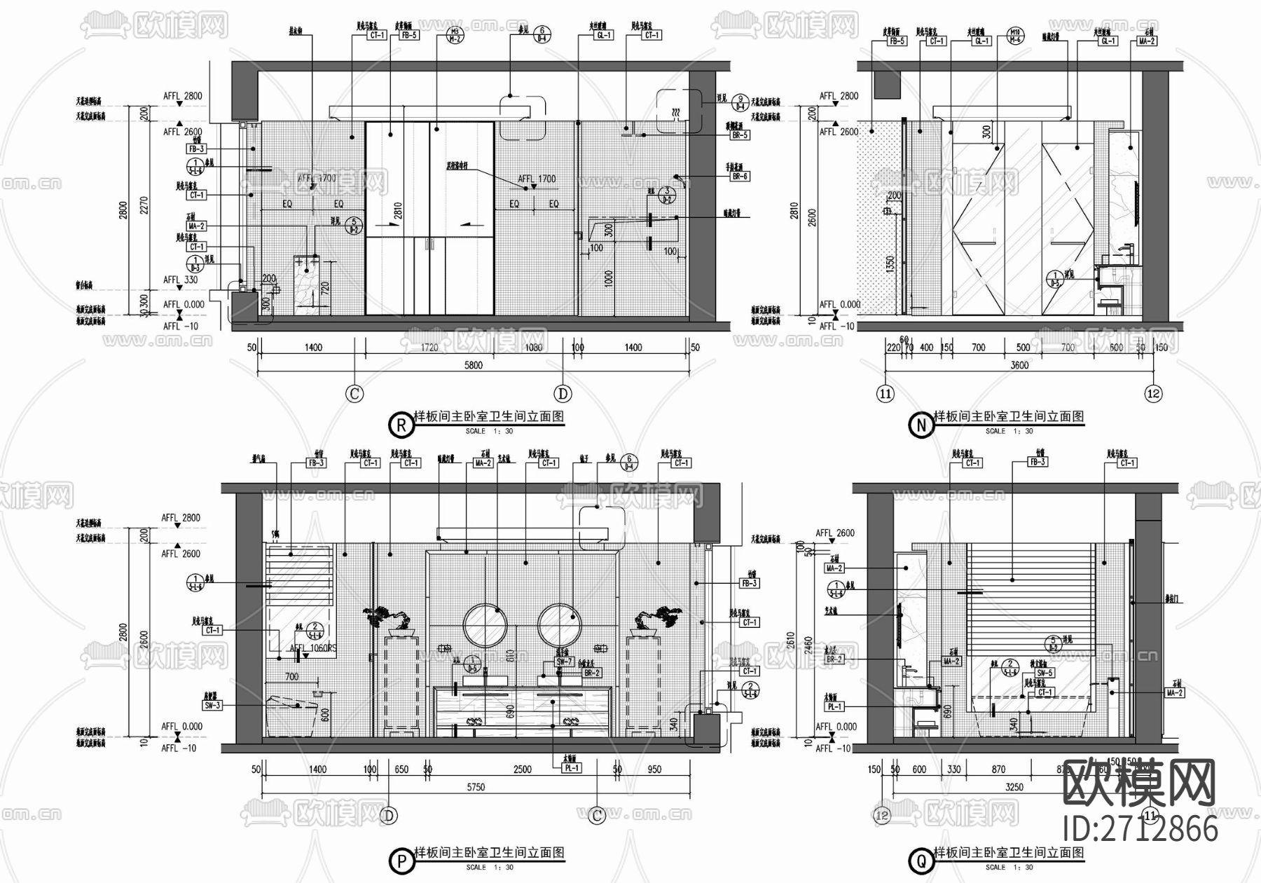 500㎡家装大平层cad施工图下载（渲染图9）